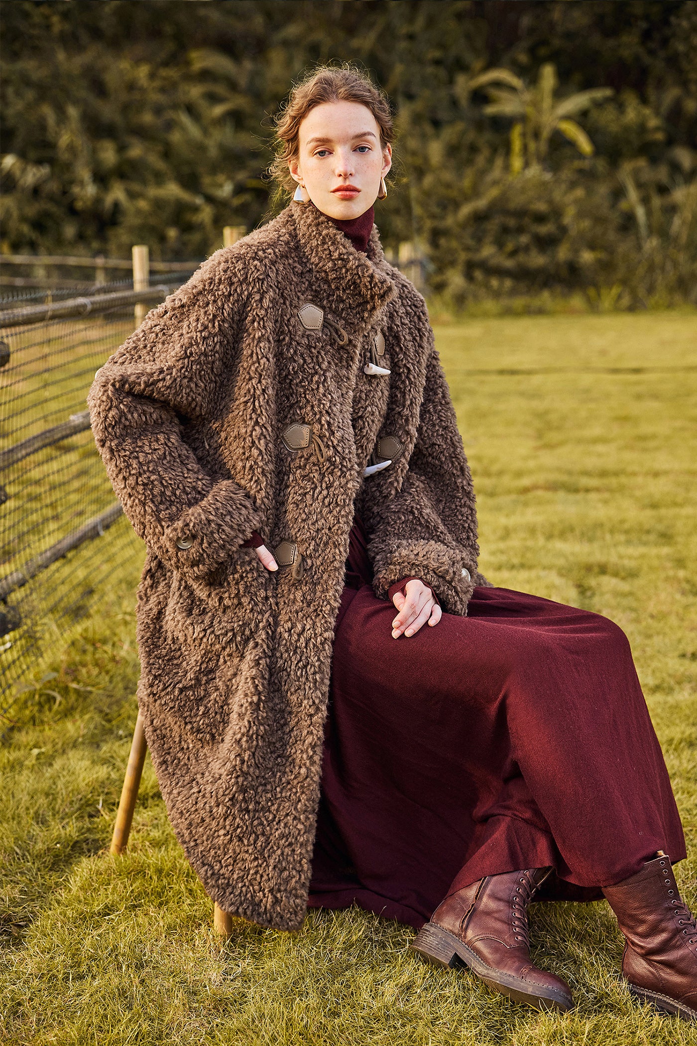 KAMILAN Women's Toggle Coat – 2025 Winter New Loose-Fit Mid-Length Warm Faux Fur Overcoat