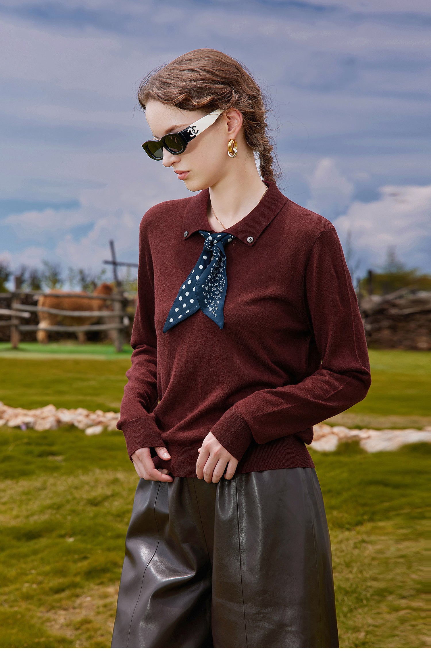 KAMILAN Red temperament wool sweater for women, new autumn 2025 style, loose short cardigan, base layer top.