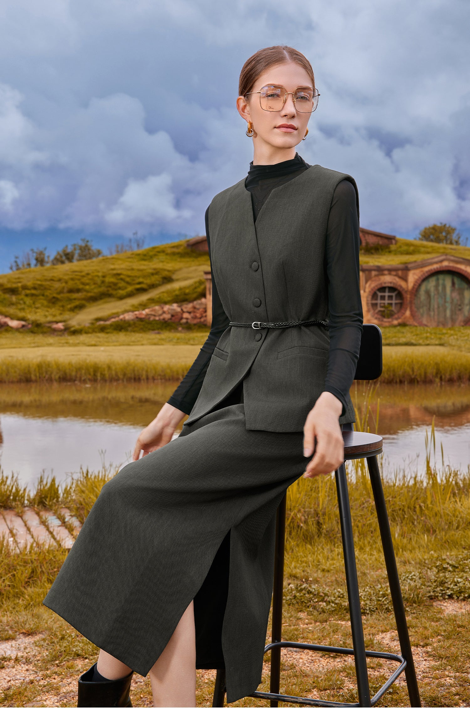 KAMILAN Shenxun Long-sleeved T-shirt with Collar for Women, 2025 Autumn New Style, Fashionable Mesh Underwear Design Top