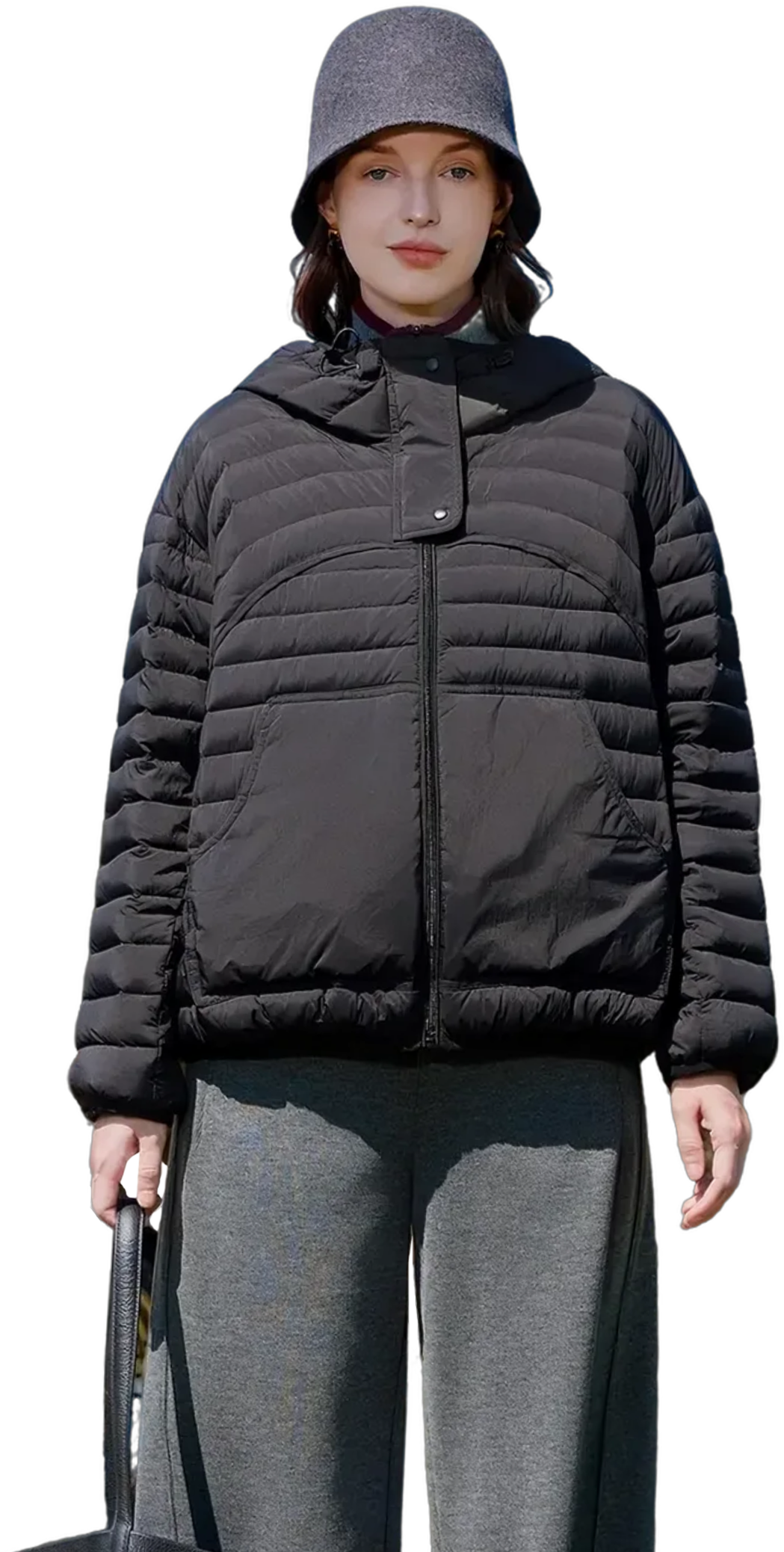 KAMILAN Women's Black Hooded Patchwork Short Down Jacket 2025 Winter New White Duck Down Warm Coat