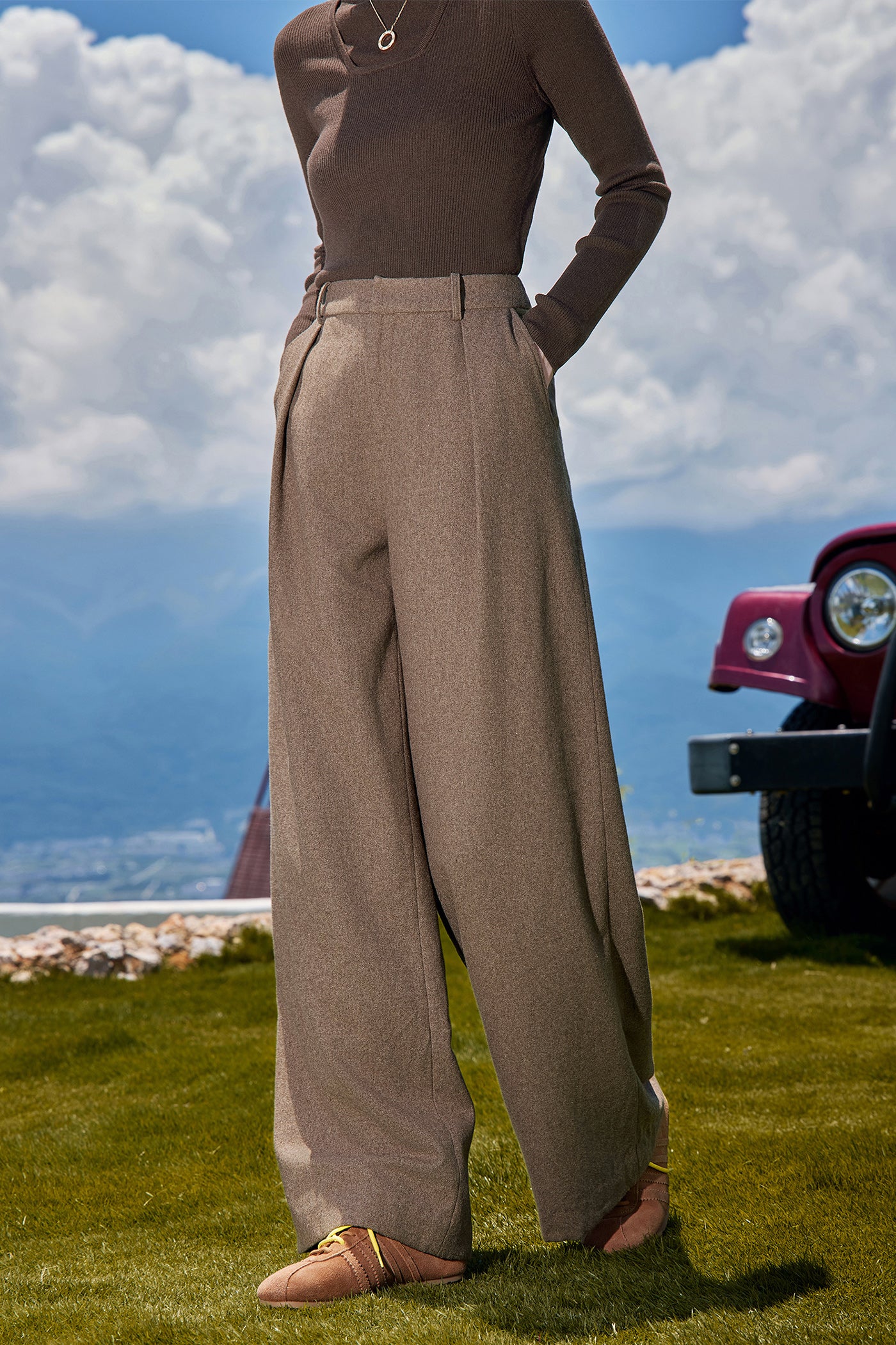 KAMILAN Women's Wool Pants – 2025 Autumn New High-Waist Loose Straight-Leg Wide-Leg Trousers, Floor-Length Versatile Style