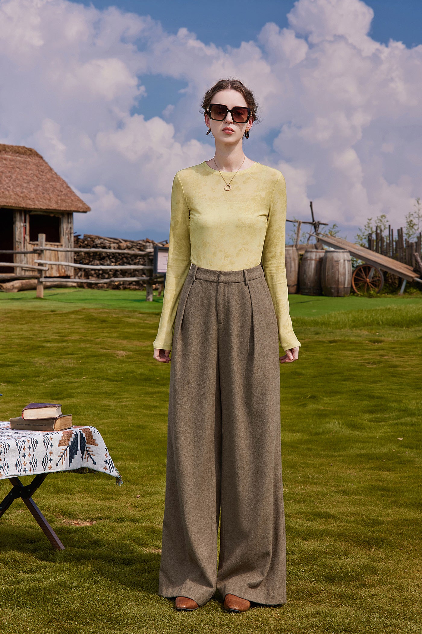 KAMILAN Women's Wool Pants – 2025 Autumn New High-Waist Loose Straight-Leg Wide-Leg Trousers, Floor-Length Versatile Style