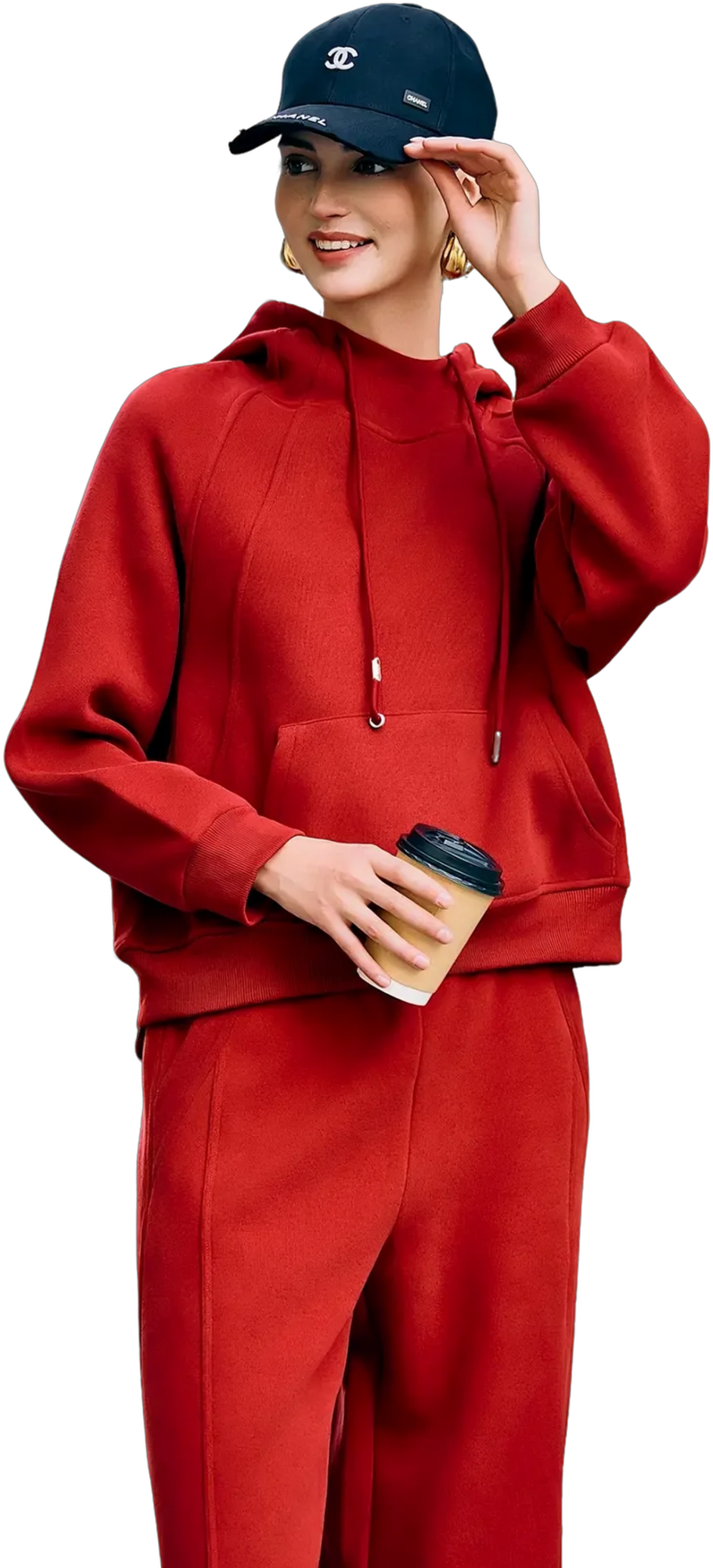 KAMILAN Red casual sports outfit for women - 2025 autumn-winter new style hooded sweatshirt + trousers - a youthful two-piece set