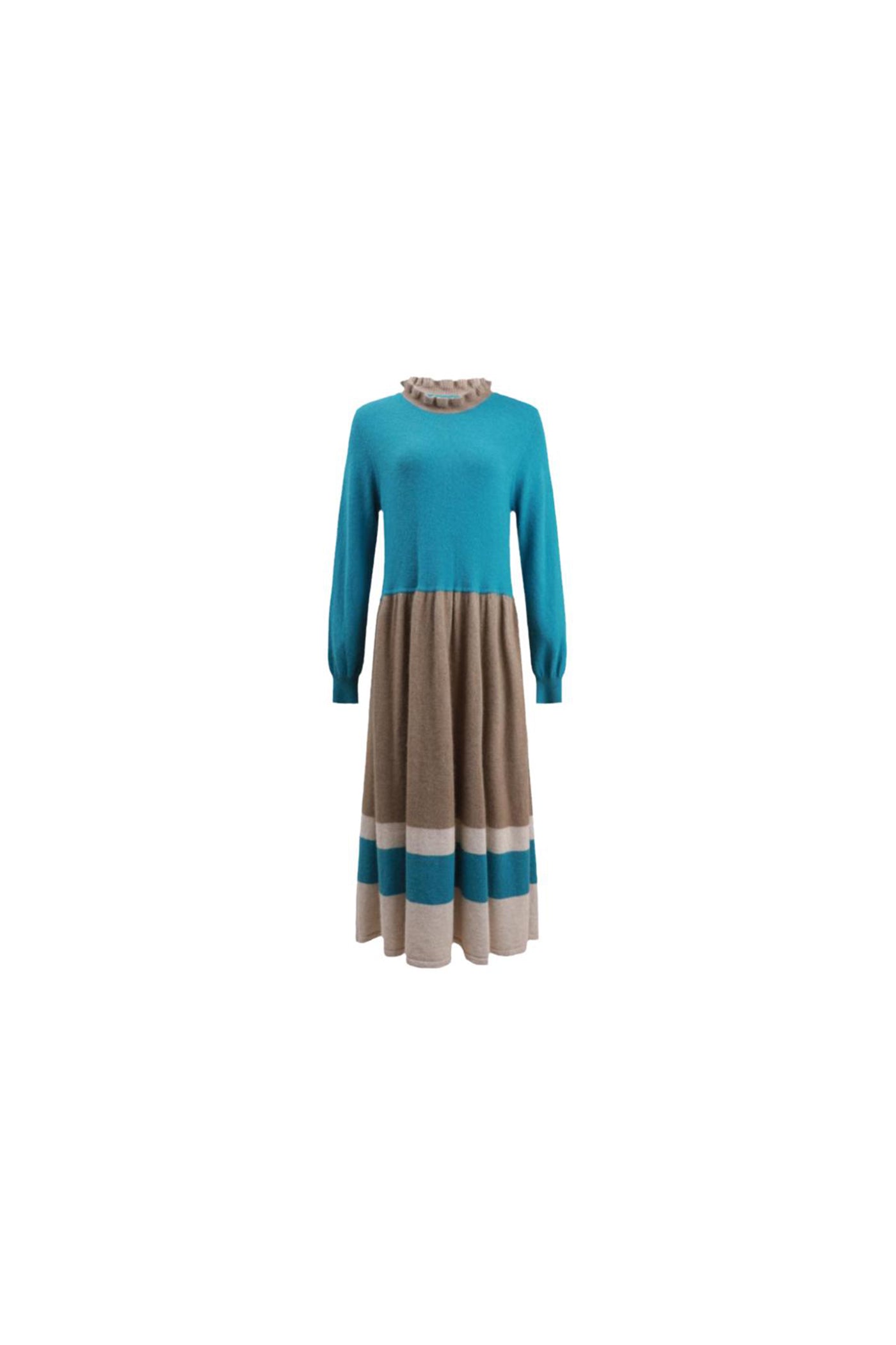 KAMILAN French Chic Knit-Panel Midi Dress – 2025 Autumn New Long-Sleeve Slim-Fit Sweater Dress