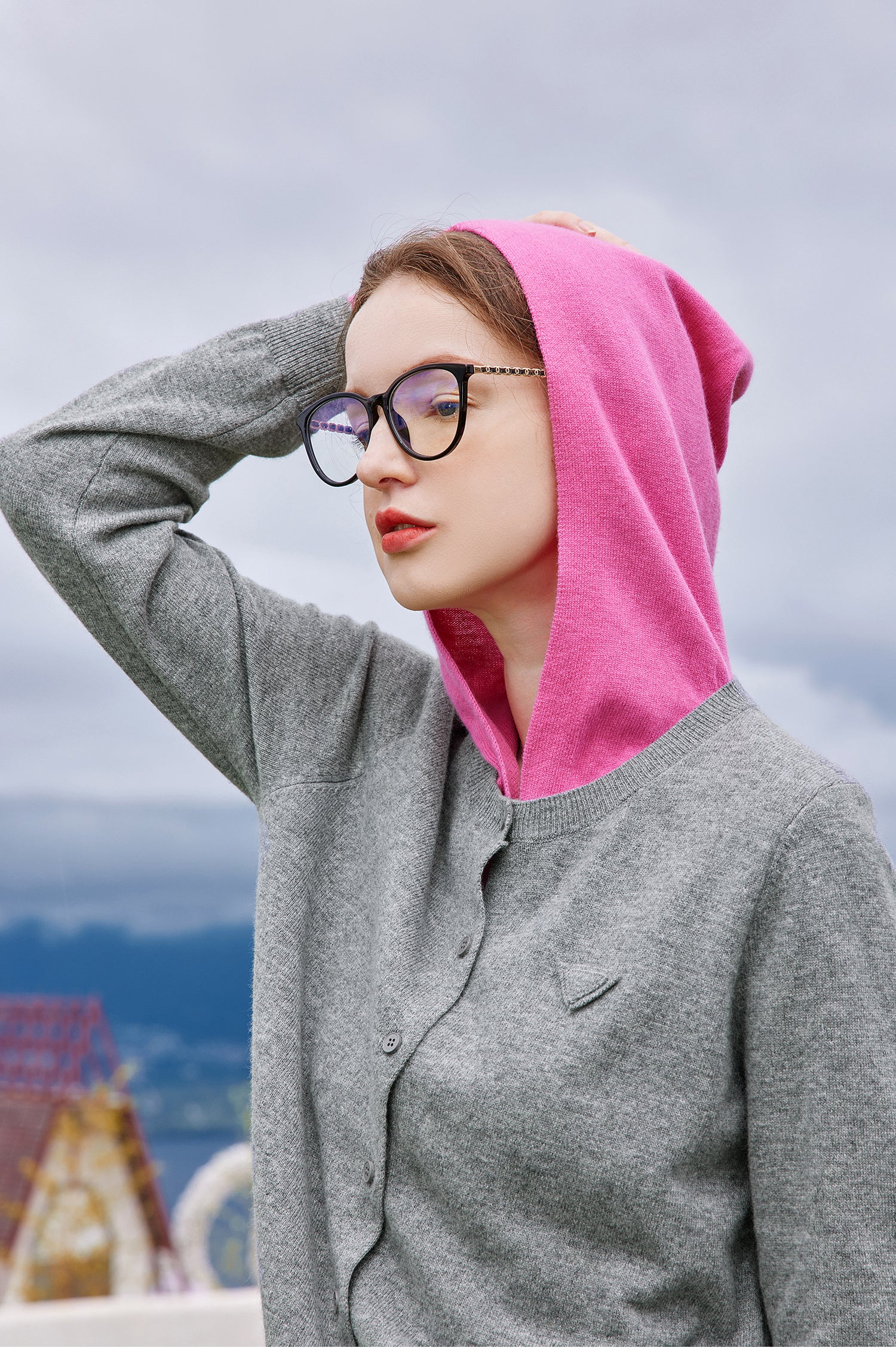 KAMILAN Women's woolen knitted cardigan, new autumn 2025 style, knitted jacket with hood