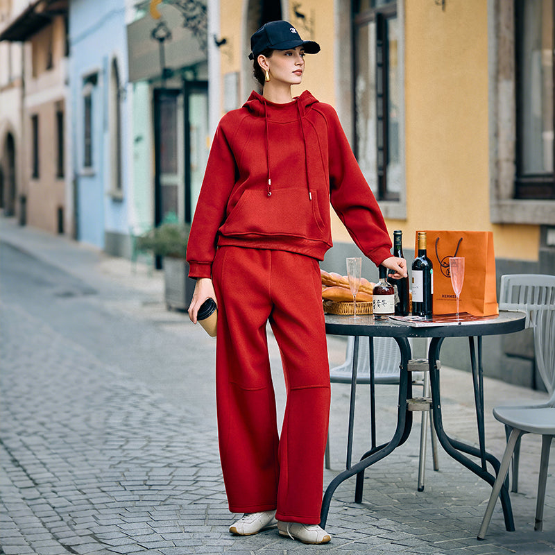 KAMILAN Red casual sports outfit for women - 2025 autumn-winter new style hooded sweatshirt + trousers - a youthful two-piece set
