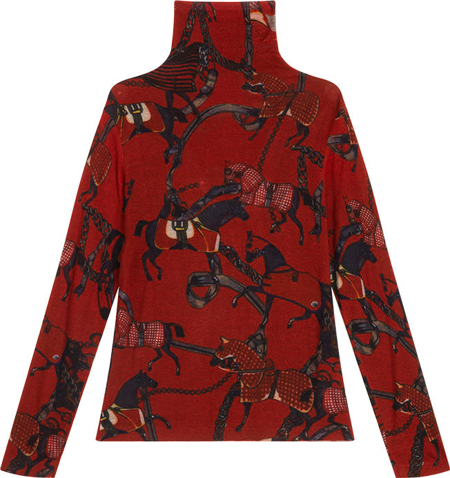 KAMILAN Women's Turtleneck Wool Sweater – 2025 Autumn New Printed Knit Base Layer Top