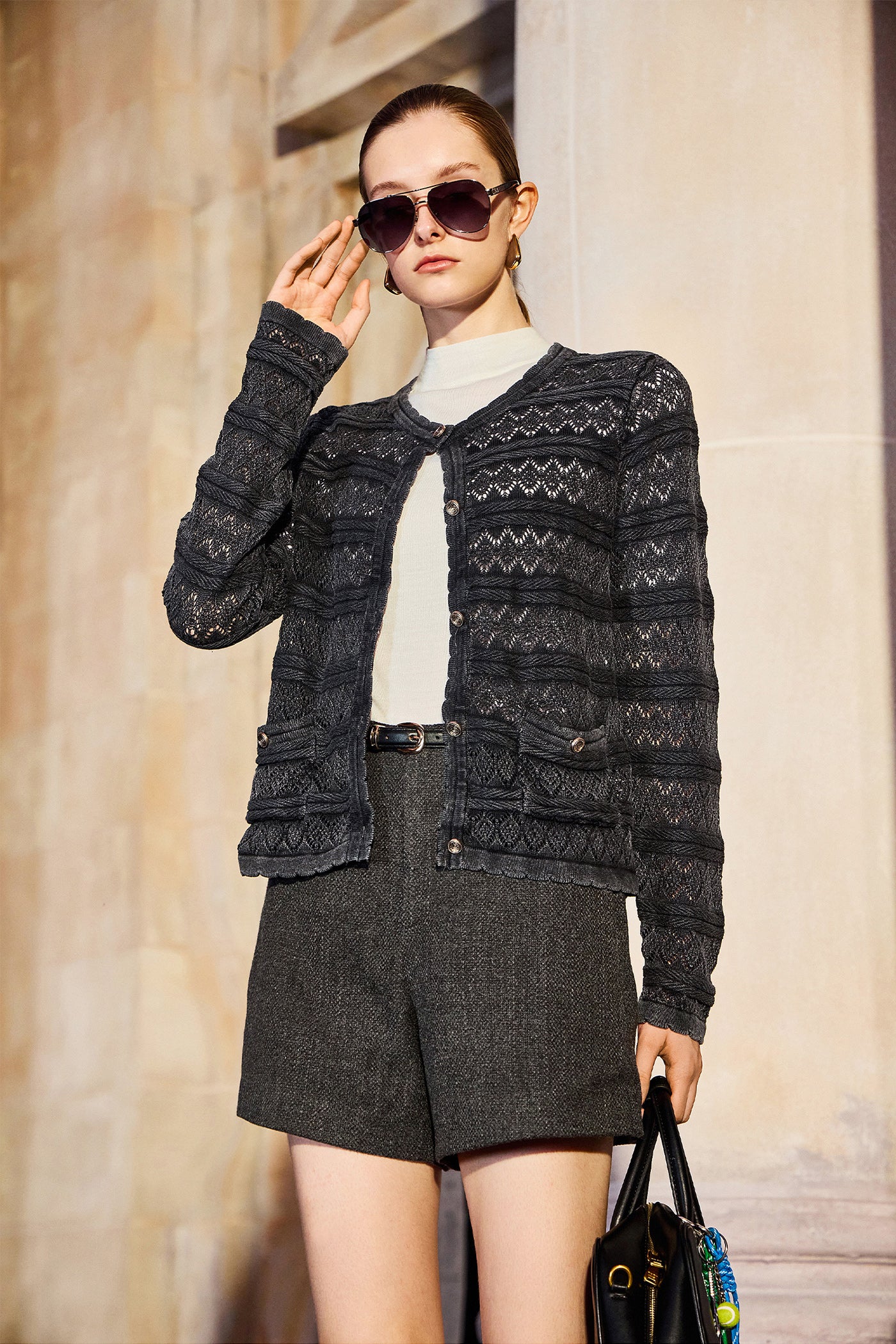 KAMILAN French Hollow Crochet Knit Cardigan – 2025 Autumn New Short Design Sweater Jacket for Women