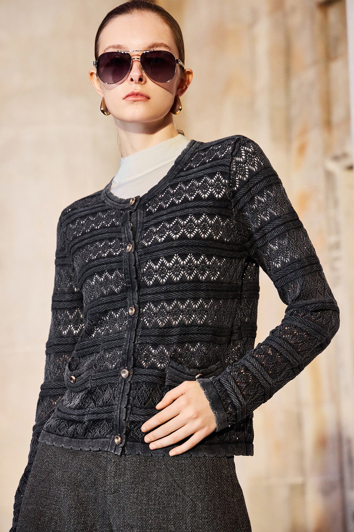 KAMILAN French Hollow Crochet Knit Cardigan – 2025 Autumn New Short Design Sweater Jacket for Women