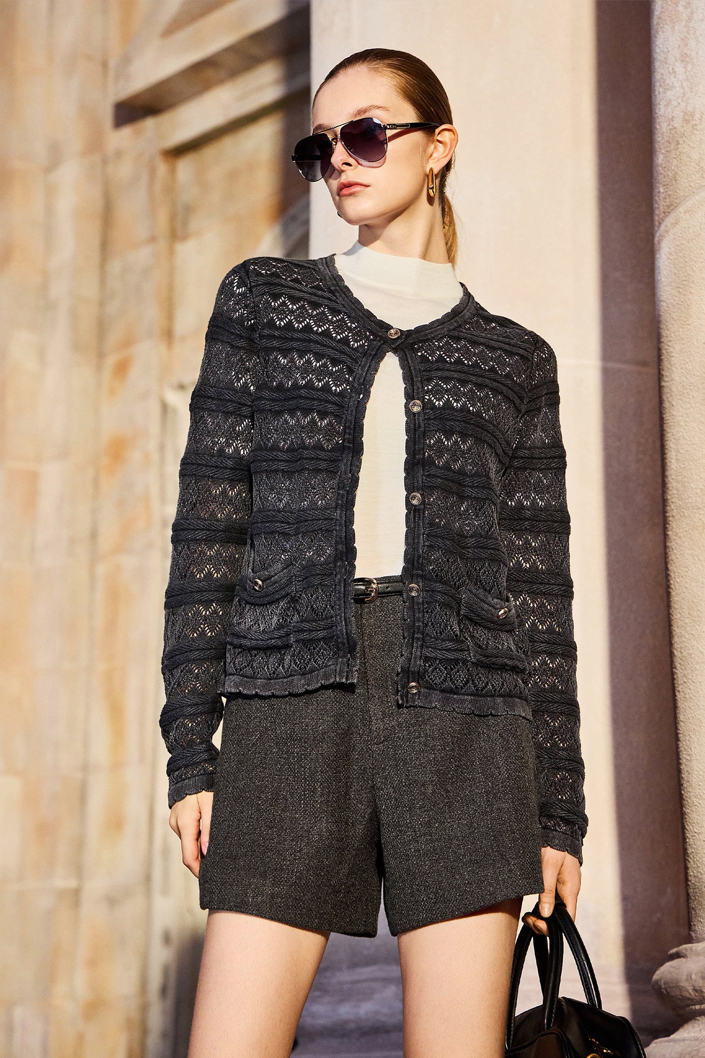 KAMILAN French Hollow Crochet Knit Cardigan – 2025 Autumn New Short Design Sweater Jacket for Women