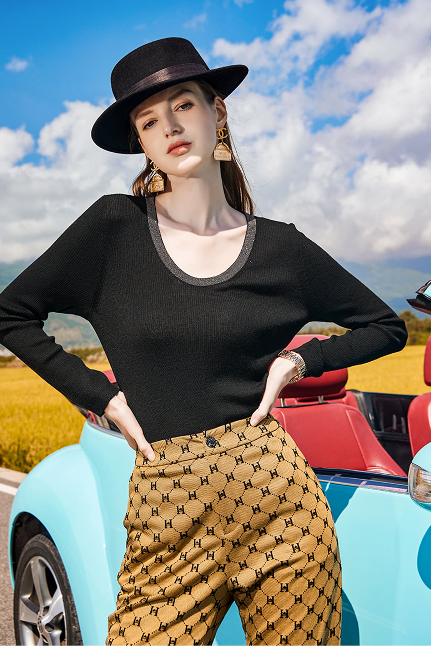 KAMILAN Women's Wool Knit Sweater – 2025 Autumn Winter Black Long-Sleeve Pullover Base Top