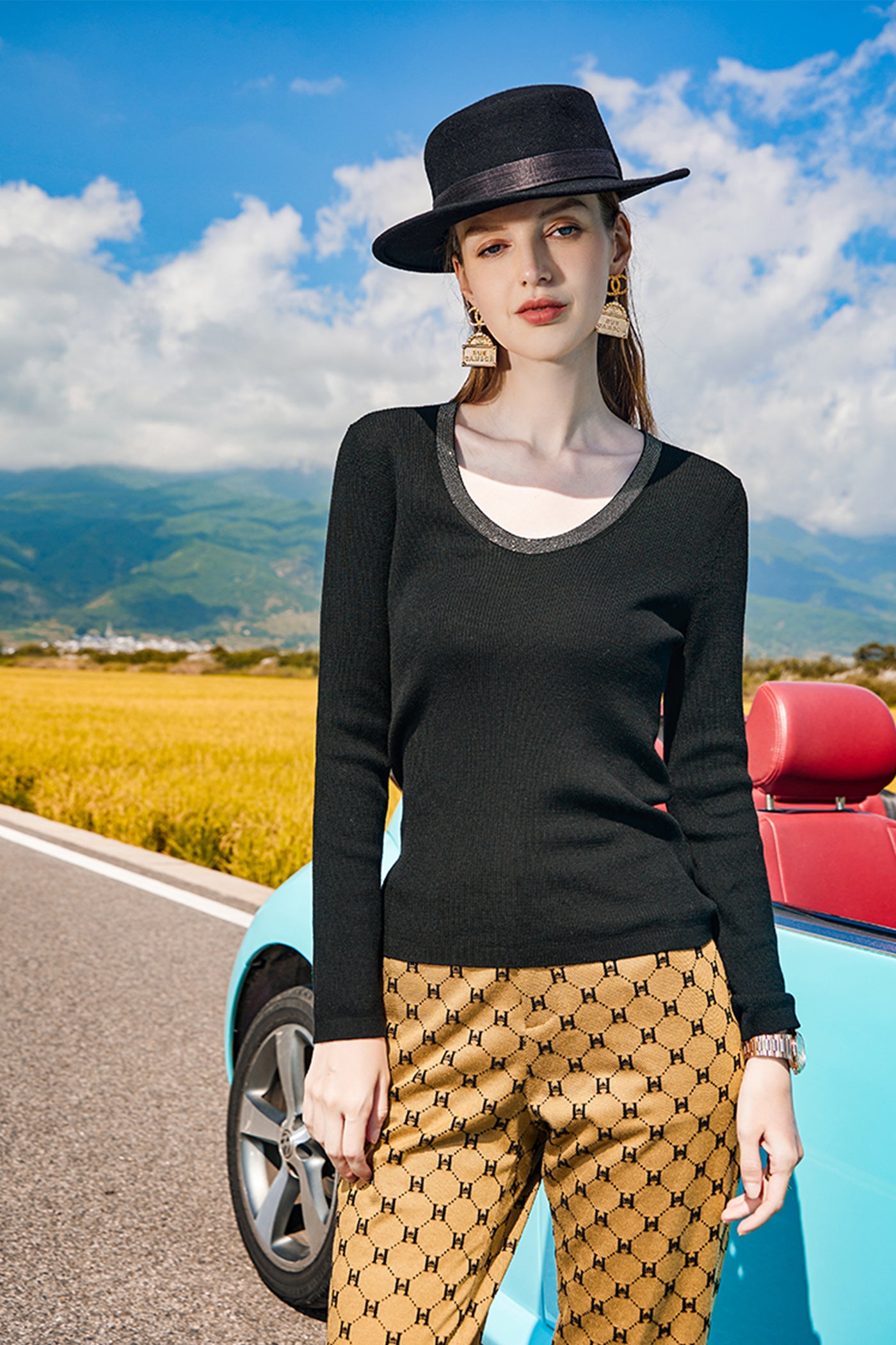 KAMILAN Women's Wool Knit Sweater – 2025 Autumn Winter Black Long-Sleeve Pullover Base Top