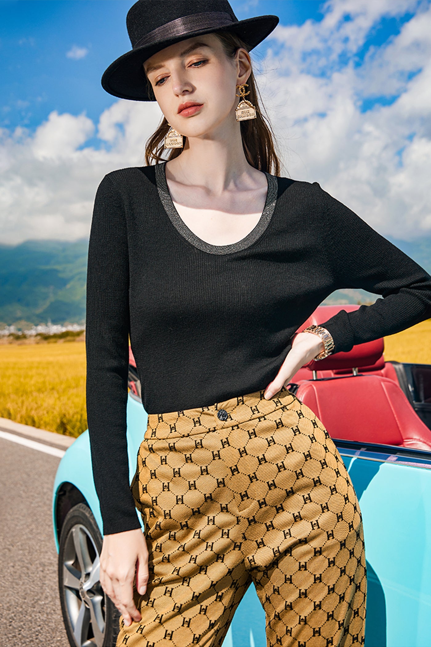 KAMILAN Women's Wool Knit Sweater – 2025 Autumn Winter Black Long-Sleeve Pullover Base Top