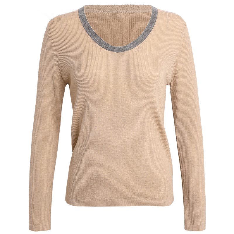 KAMILAN Women's Wool Knit Sweater – 2025 Autumn Winter Black Long-Sleeve Pullover Base Top