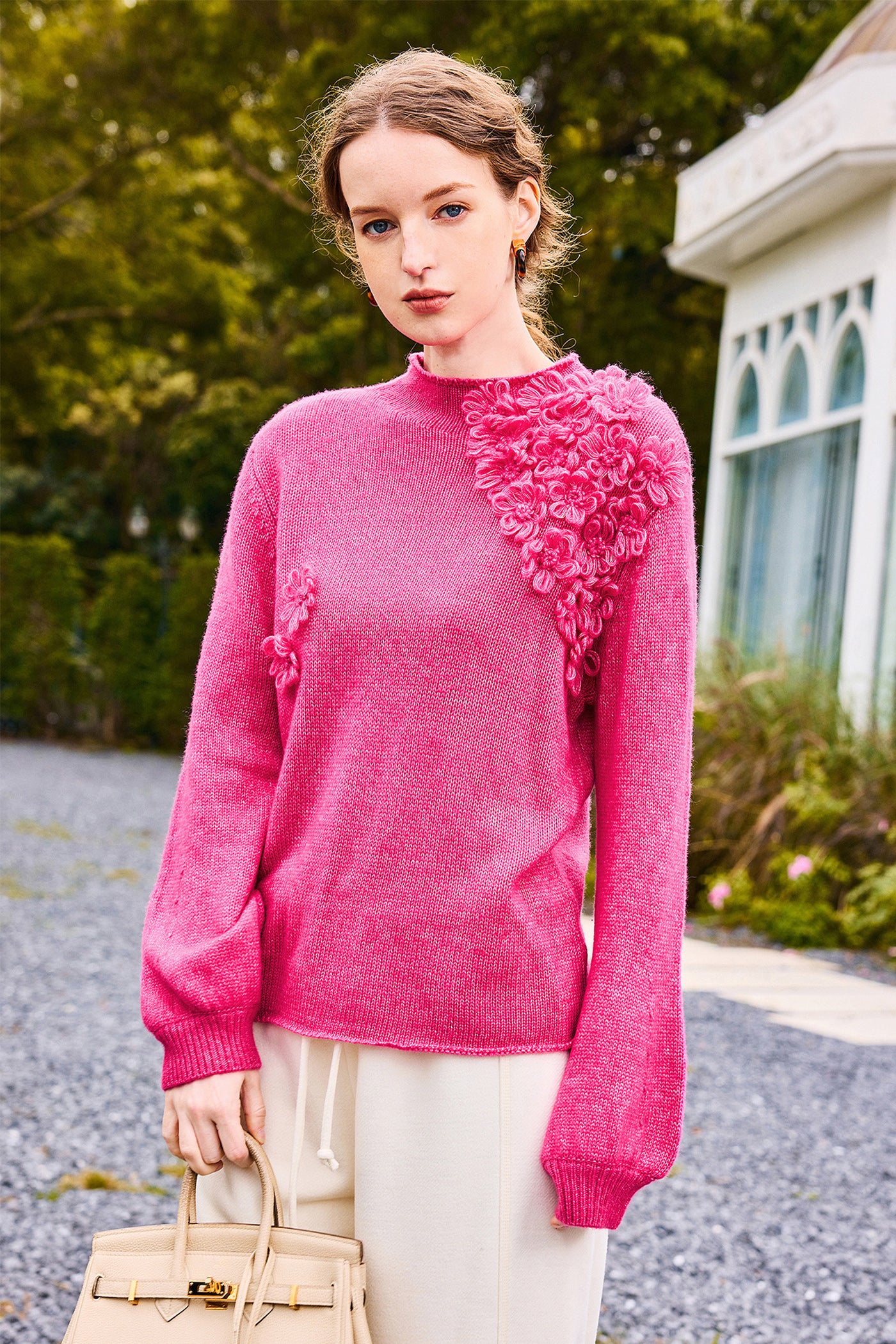 KAMILAN Women's Unique Wool Sweater – 2025 Autumn Winter Lantern-Sleeve Knit Base Top