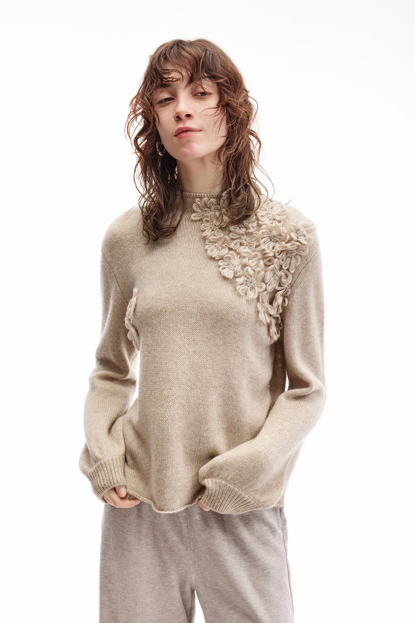 KAMILAN Women's Unique Wool Sweater – 2025 Autumn Winter Lantern-Sleeve Knit Base Top