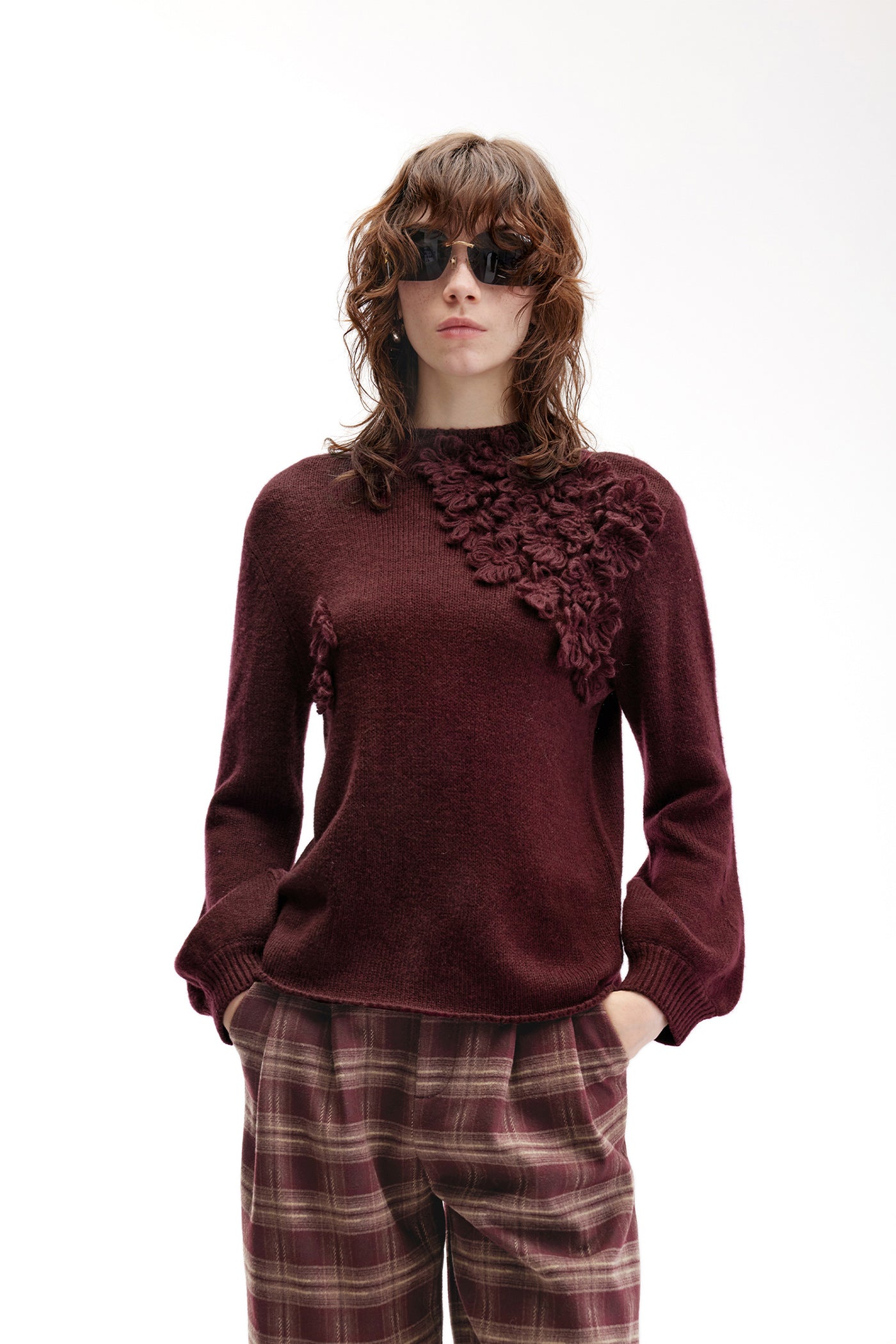 KAMILAN Women's Unique Wool Sweater – 2025 Autumn Winter Lantern-Sleeve Knit Base Top