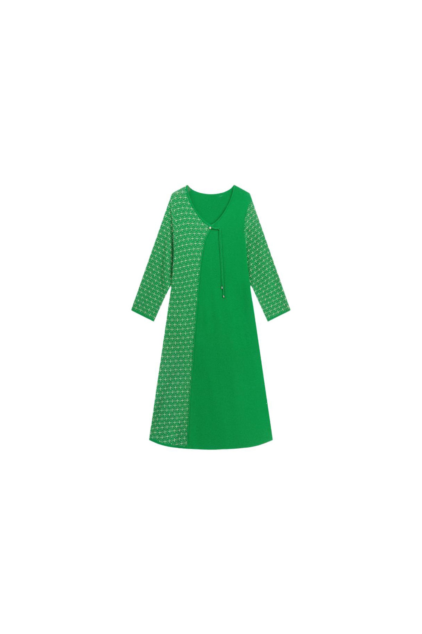 KAMILAN Retro Knit Midi Dress – 2025 Autumn New Patchwork A-Line Sweater Dress