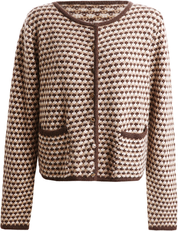 KAMILAN French Chic Wool Knit Cardigan – 2025 Autumn New Short Tweed-Inspired Sweater Jacket