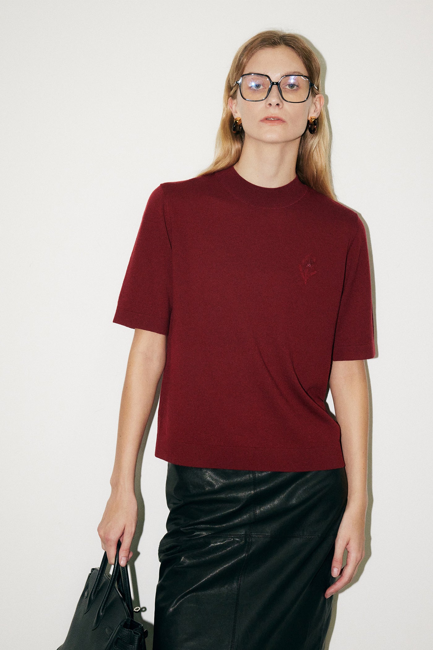KAMILAN French-Style Embroidered Wool Sweater for Women | 2025 Fall New Short-Sleeve Knit Top
