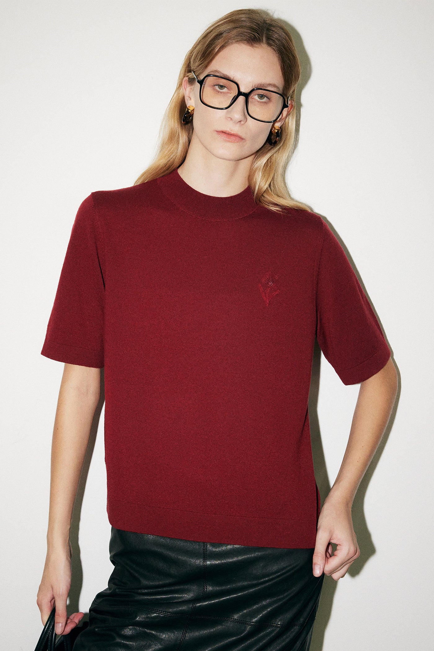 KAMILAN French-Style Embroidered Wool Sweater for Women | 2025 Fall New Short-Sleeve Knit Top