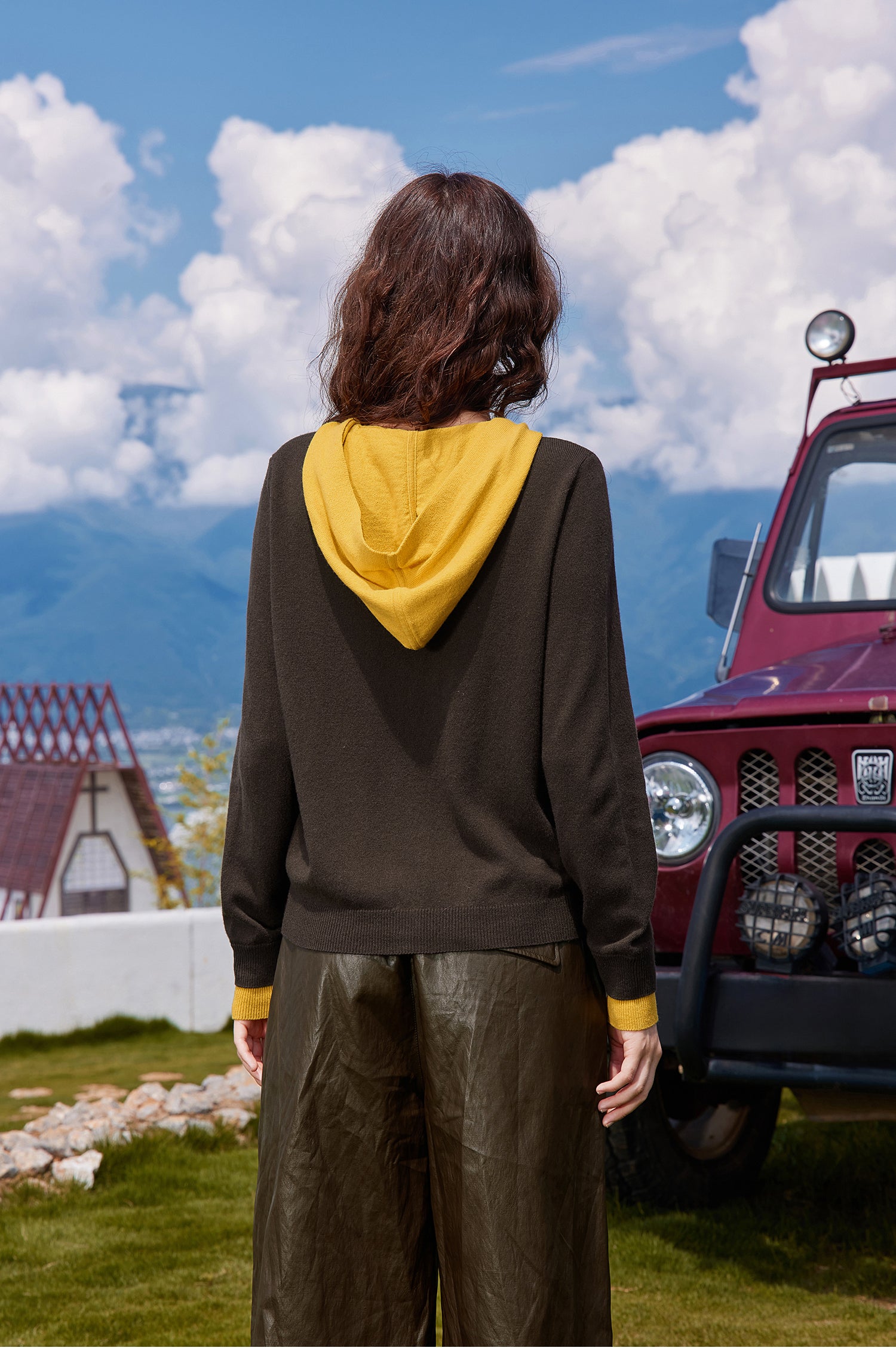 KAMILAN Women's woolen knitted cardigan, new autumn 2025 style, knitted jacket with hood