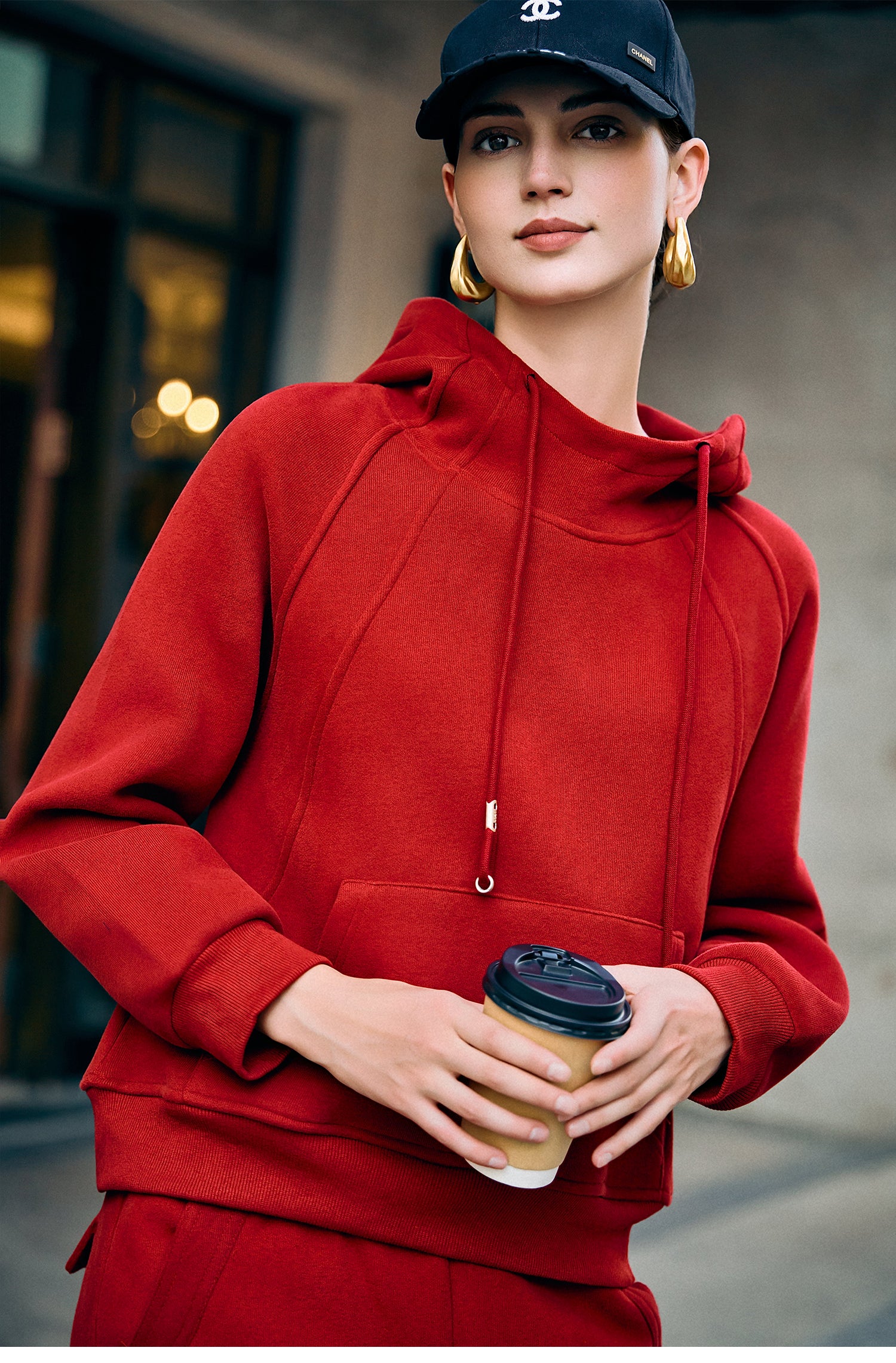 KAMILAN Red casual sports outfit for women - 2025 autumn-winter new style hooded sweatshirt + trousers - a youthful two-piece set