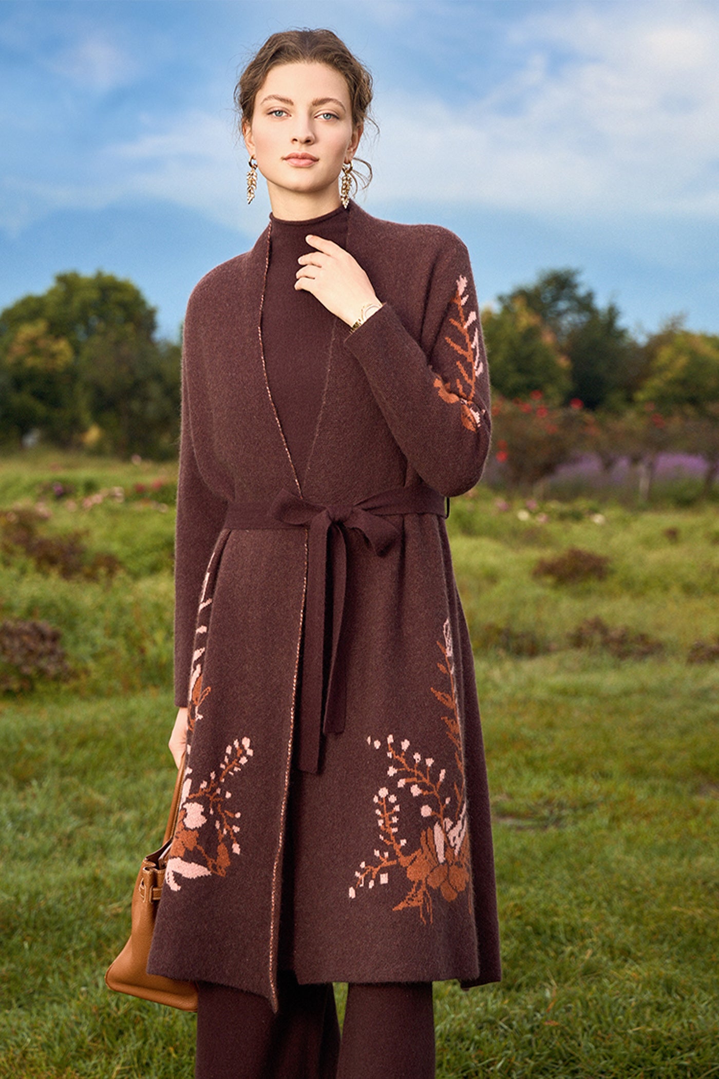 KAMILAN Women's Vintage Wool Knit Cardigan – 2025 Autumn New Long Loose Knitwear Coat Sweater