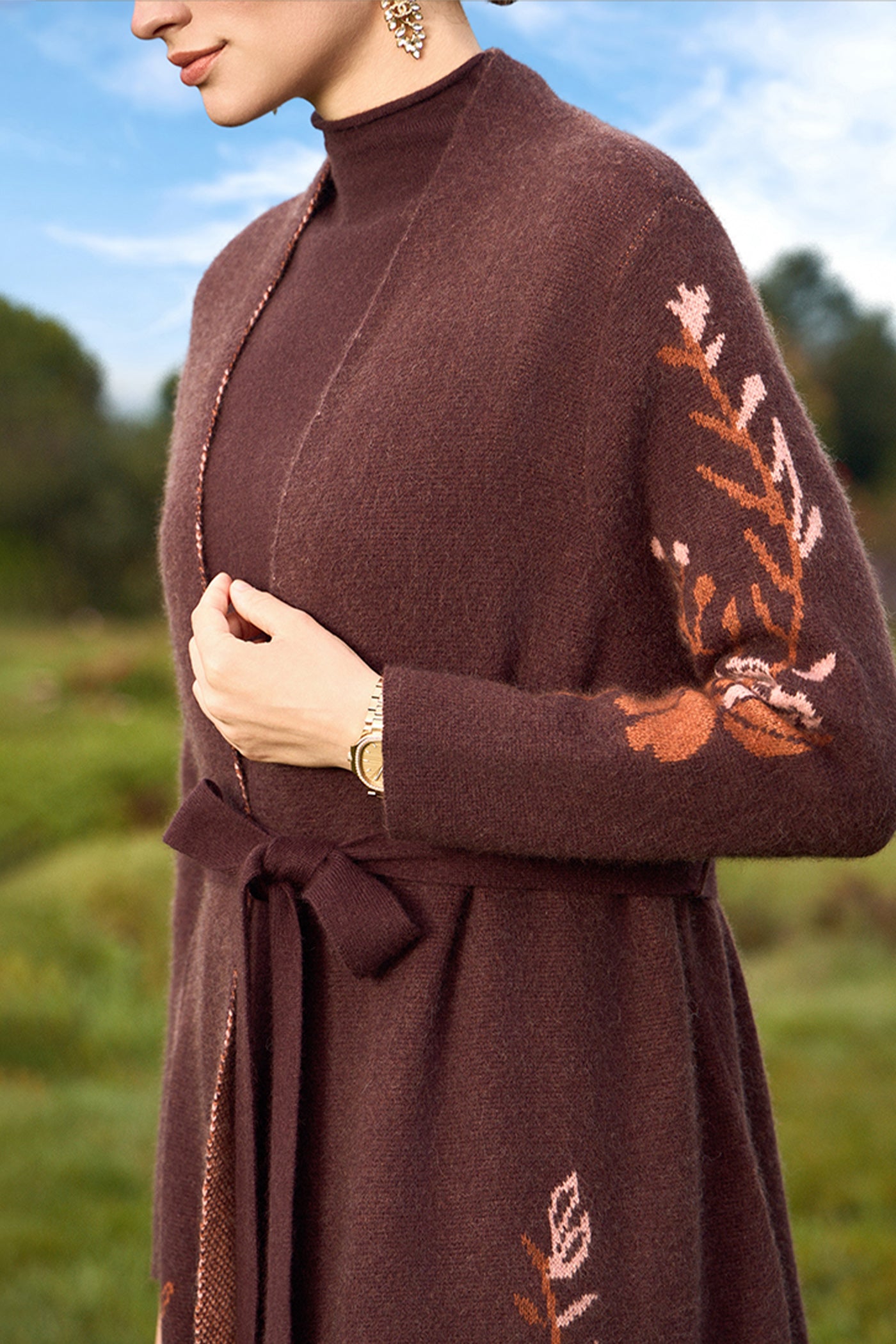 KAMILAN Women's Vintage Wool Knit Cardigan – 2025 Autumn New Long Loose Knitwear Coat Sweater