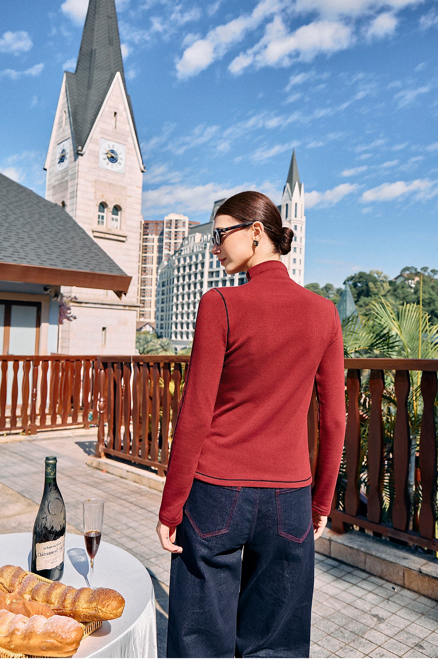 KAMILAN Red fitted long-sleeved base shirt T-shirt for women - Christmas outfit, winter new style, warm inner layer, elegant top