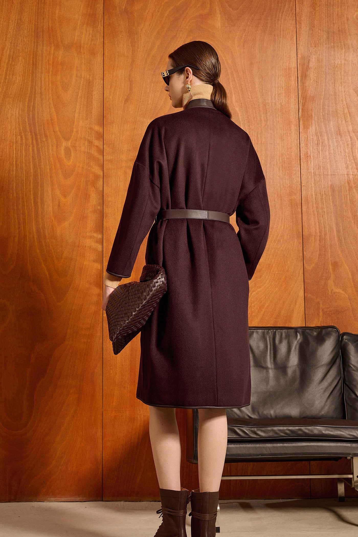 KAMILAN Women's Wool Coat – 2025 Autumn New Mid-Length Sheepskin Patchwork Wool Blend Overcoat
