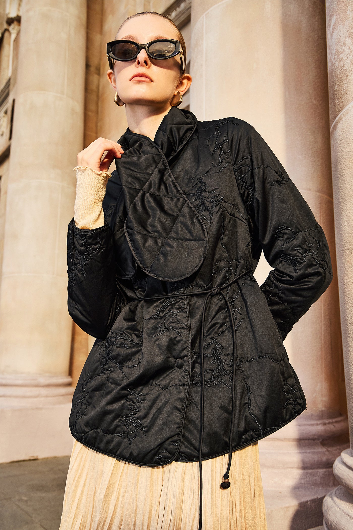 KAMILAN Women's Maillard Cotton Coat – 2025 Winter Scarf-Collar Padded Jacket