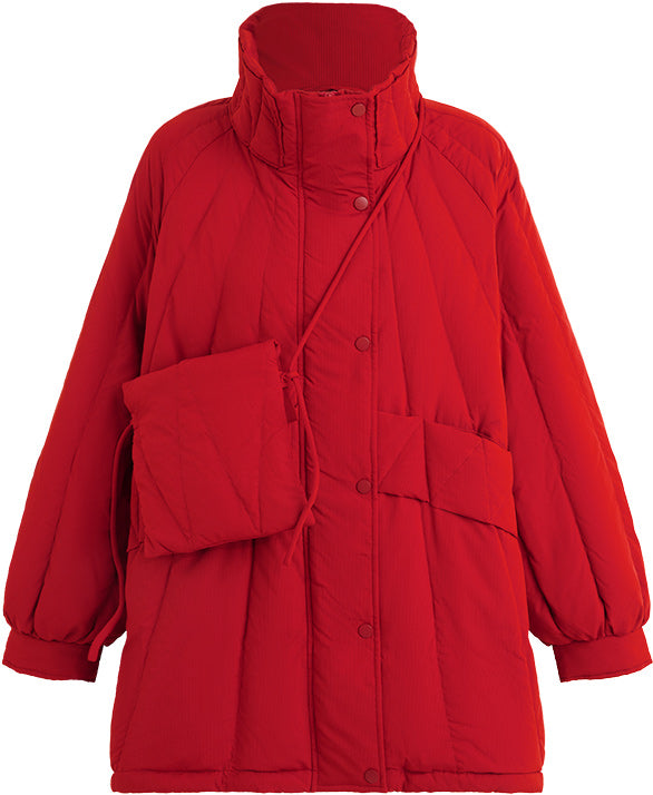KAMILAN Women's Red Down Coat – 2025 Winter Mid-Length Warm Puffer Jacket with White Duck Down