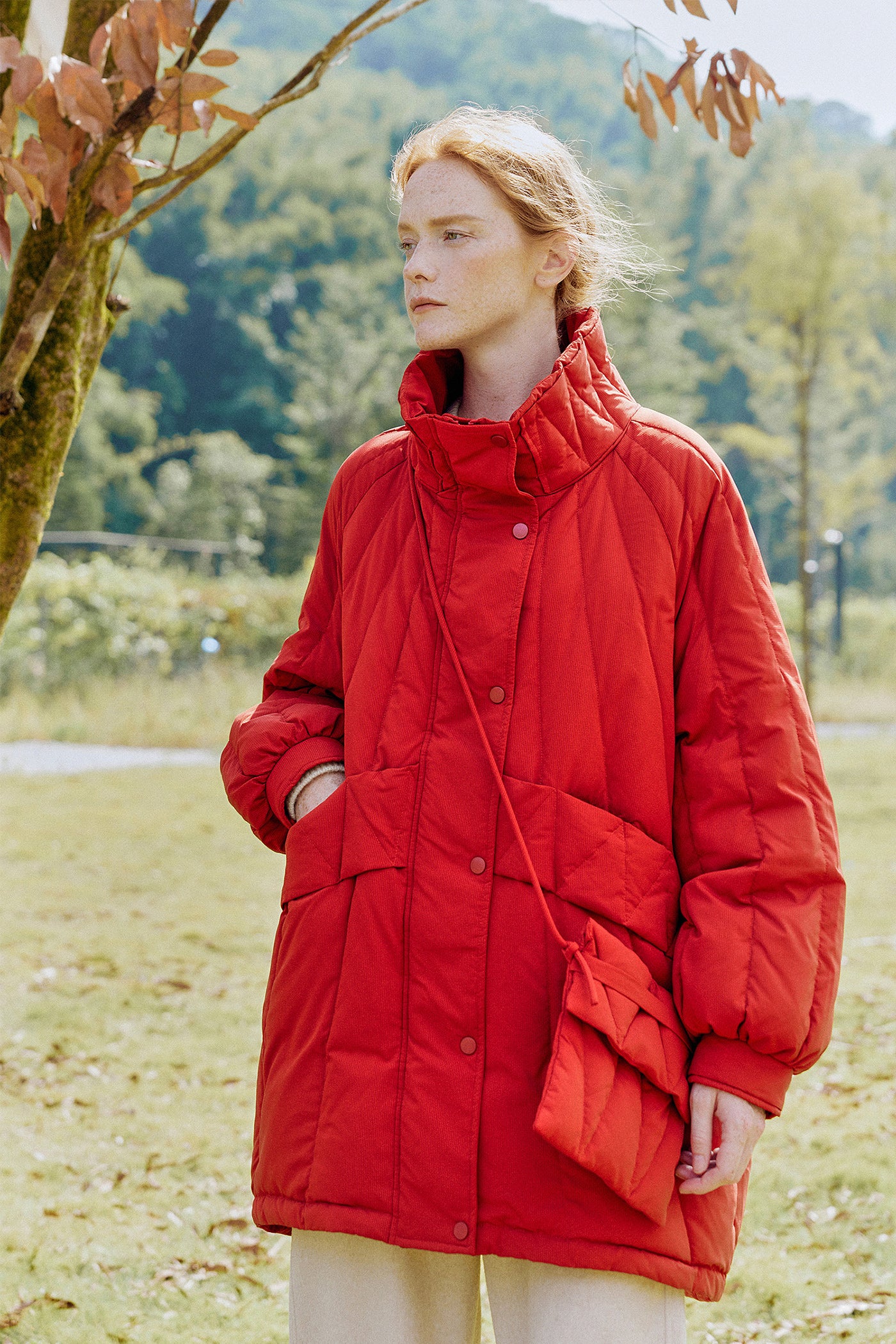 KAMILAN Women's Red Down Coat – 2025 Winter Mid-Length Warm Puffer Jacket with White Duck Down