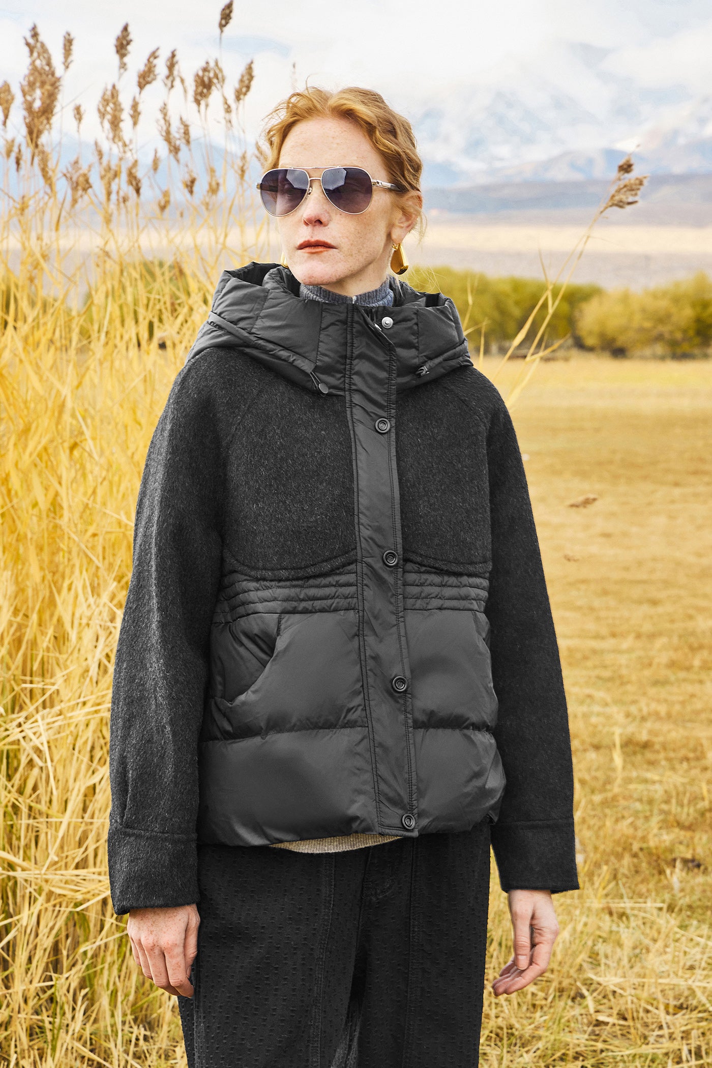 KAMILAN Women's Short Hooded Down Jacket – 2025 Winter New Wool Splice White Duck Down Puffer Coat