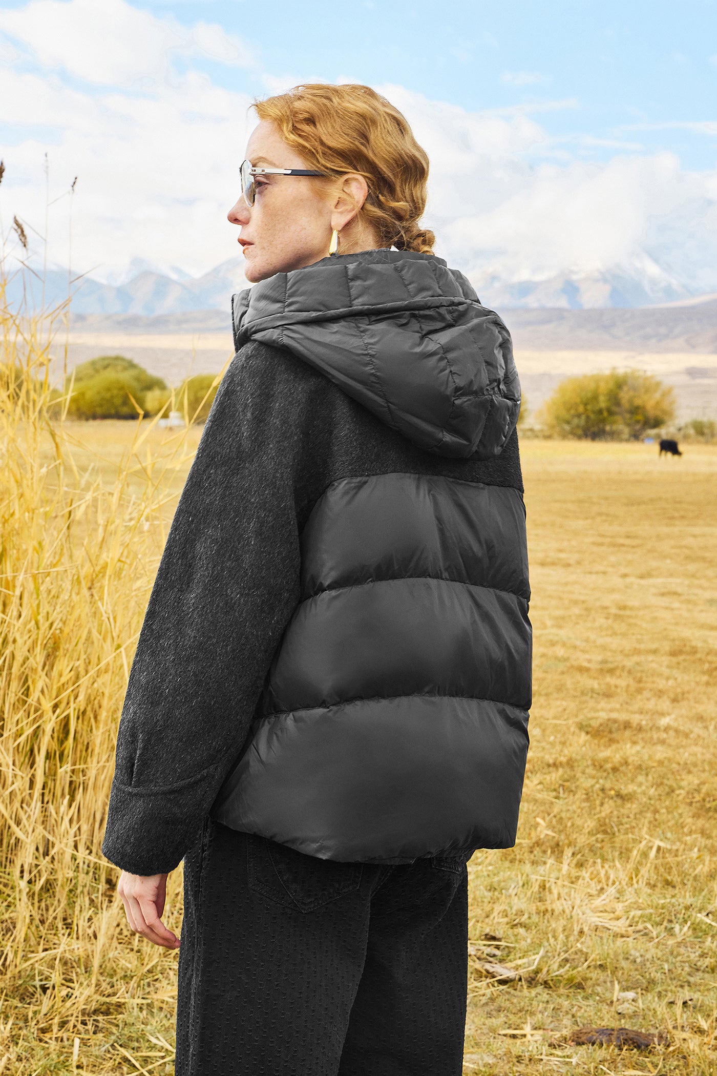 KAMILAN Women's Short Hooded Down Jacket – 2025 Winter New Wool Splice White Duck Down Puffer Coat