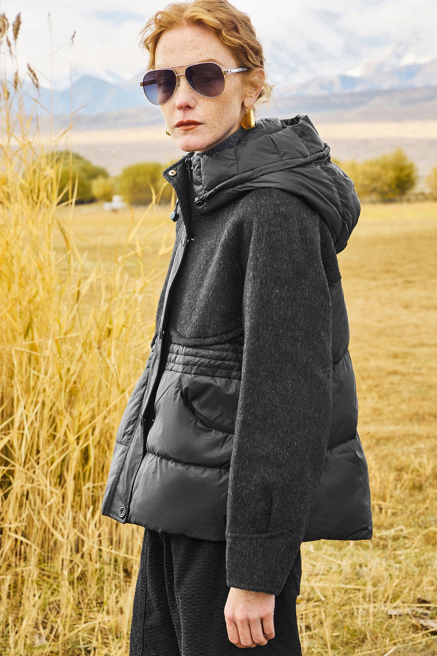 KAMILAN Women's Short Hooded Down Jacket – 2025 Winter New Wool Splice White Duck Down Puffer Coat