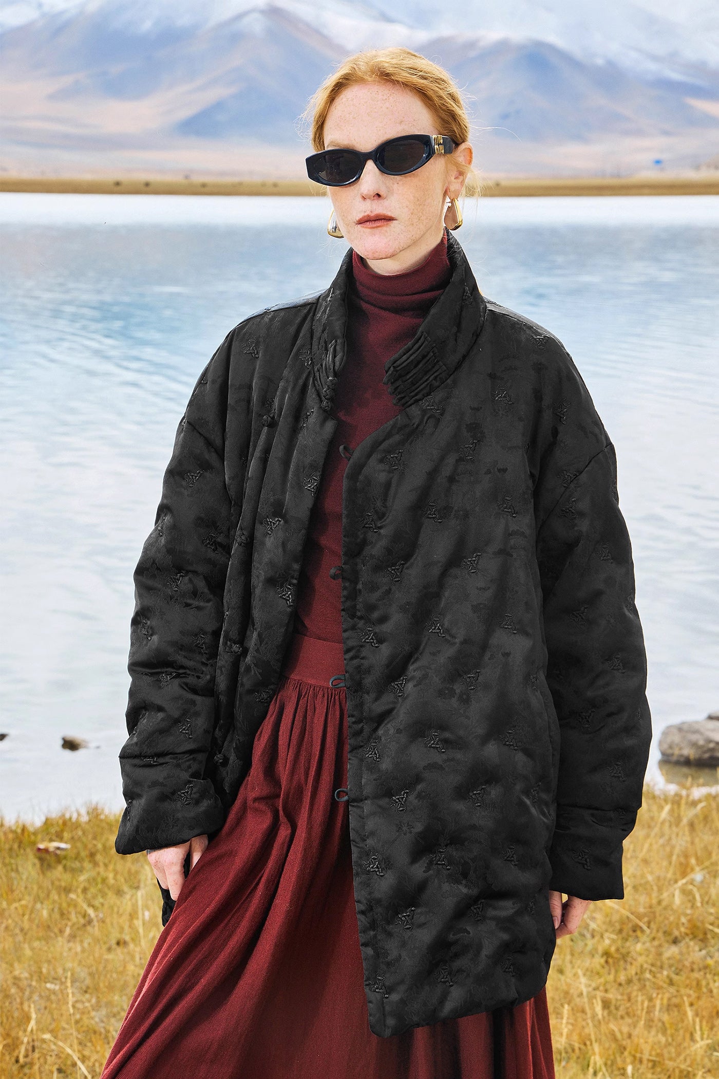 KAMILAN Women's Embroidered White Goose Down Jacket – 2025 Winter Collection, Semi-High Collar Puffer Coat