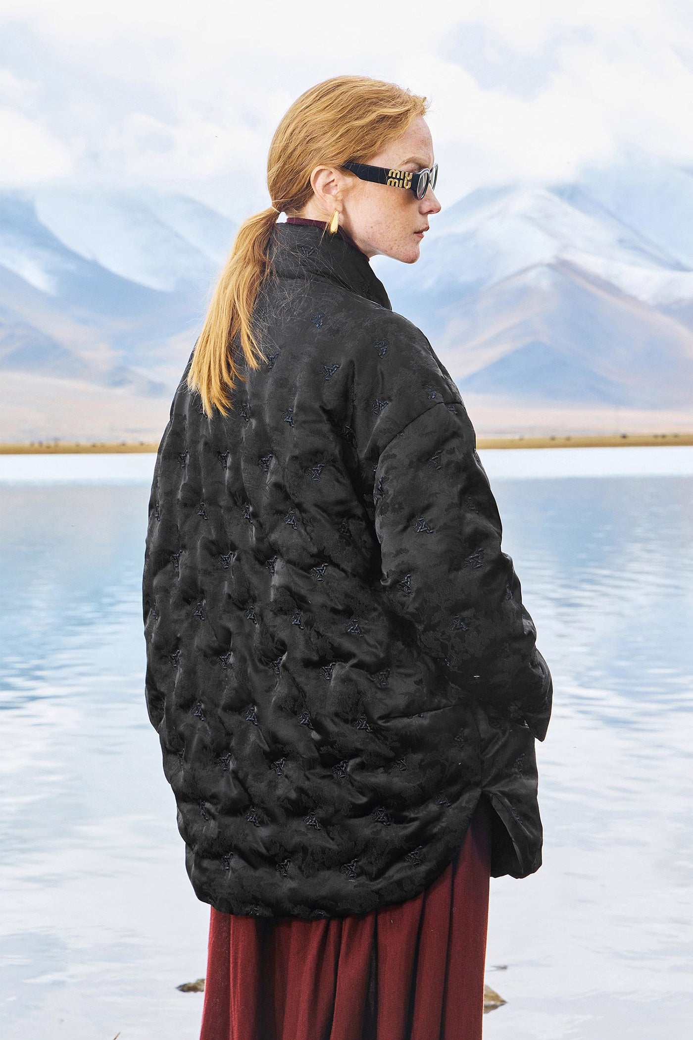KAMILAN Women's Embroidered White Goose Down Jacket – 2025 Winter Collection, Semi-High Collar Puffer Coat
