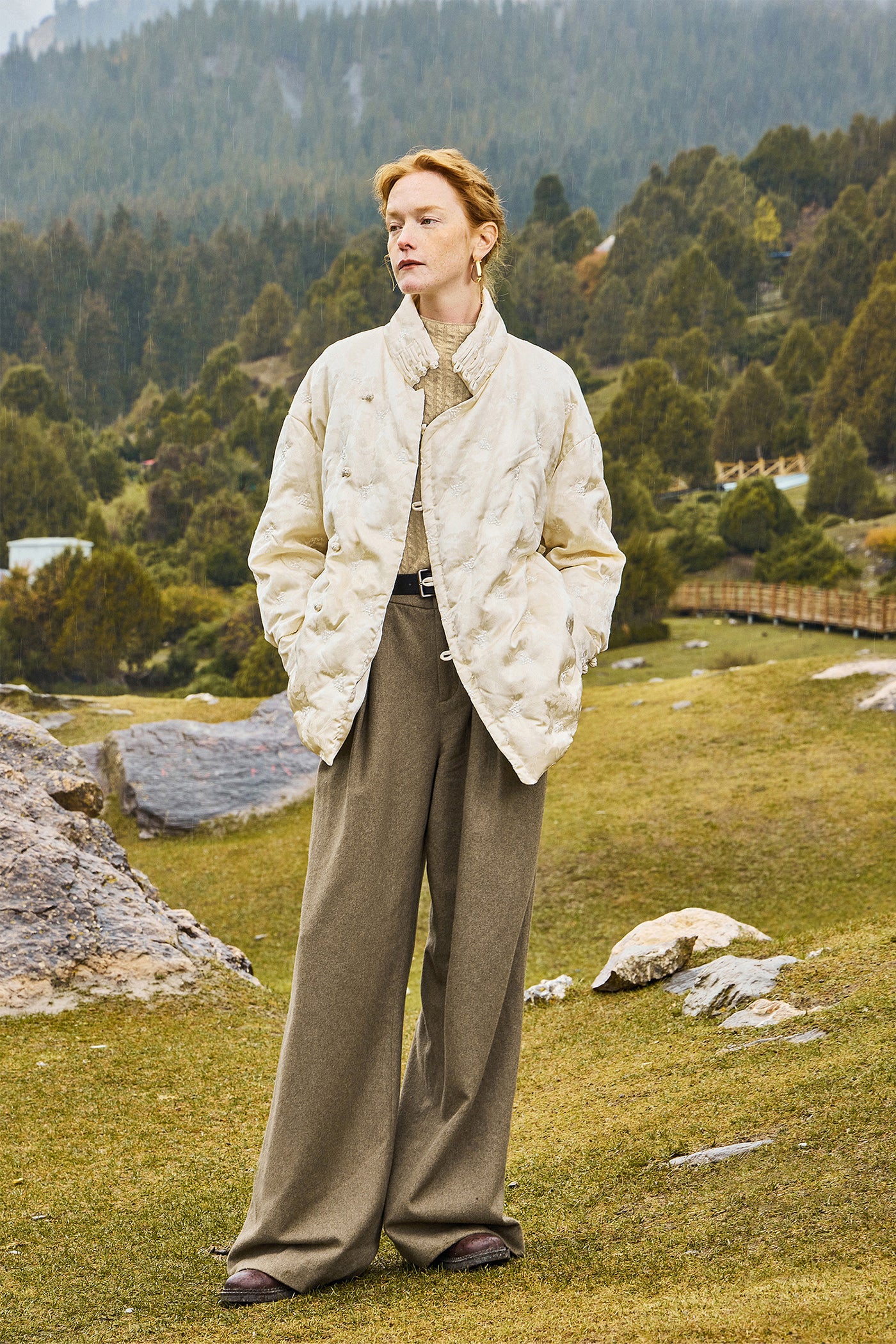 KAMILAN Women's Embroidered White Goose Down Jacket – 2025 Winter Collection, Semi-High Collar Puffer Coat