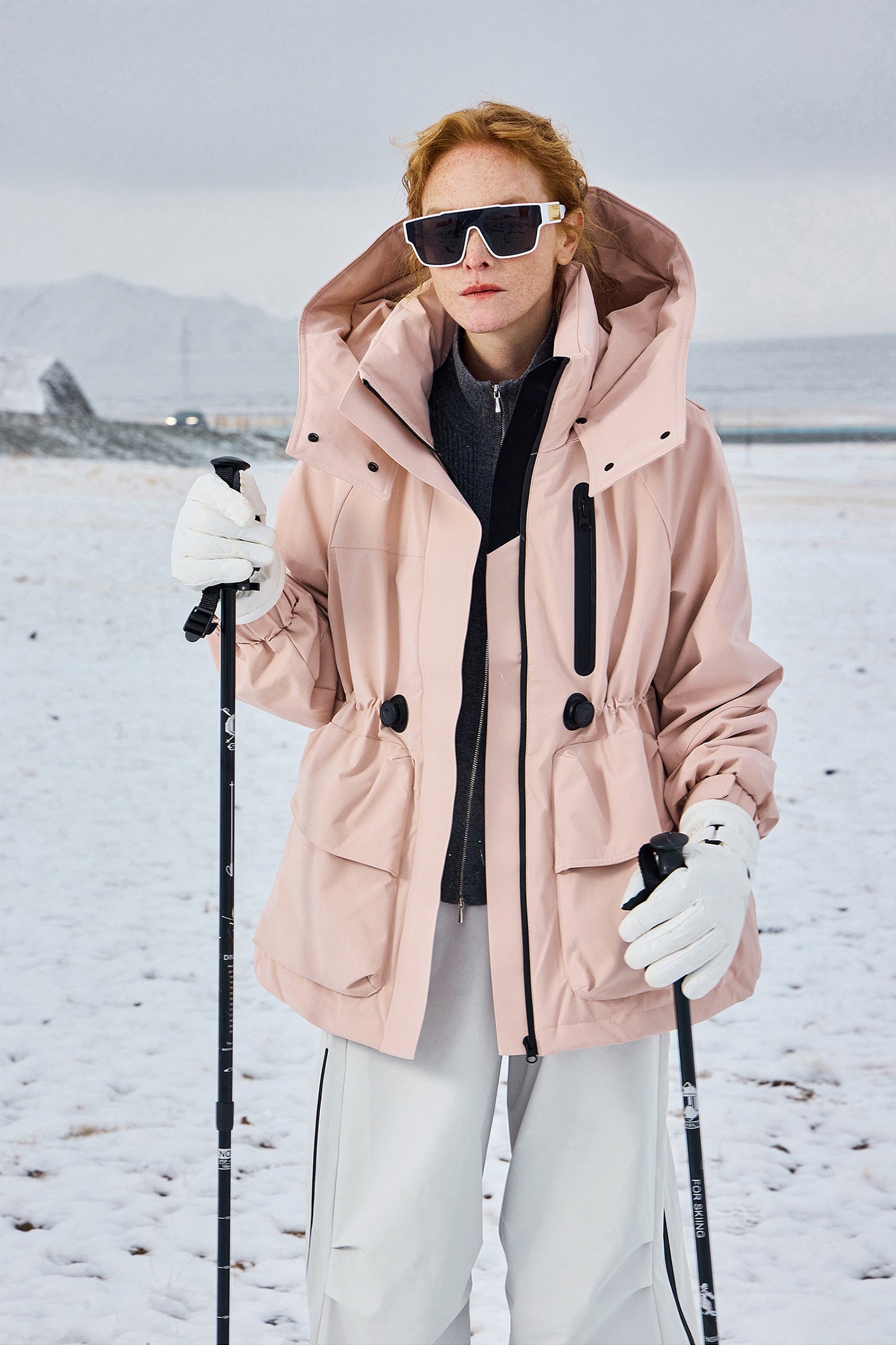 KAMILAN Women's Outdoor Hiking Down Coat – 2025 Winter New Waist-Cinched White Duck Down Hooded Jacket