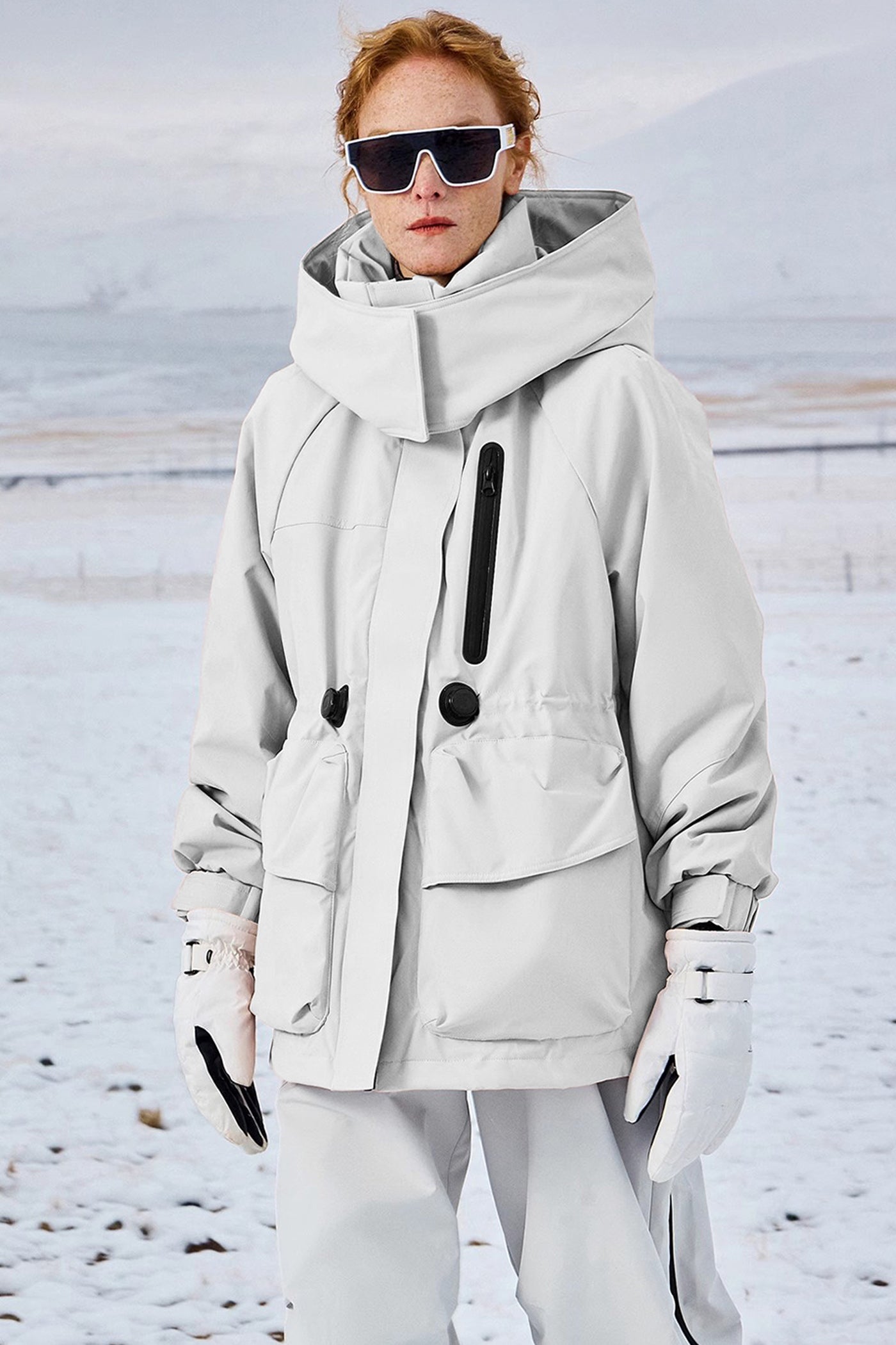 KAMILAN Women's Outdoor Hiking Down Coat – 2025 Winter New Waist-Cinched White Duck Down Hooded Jacket