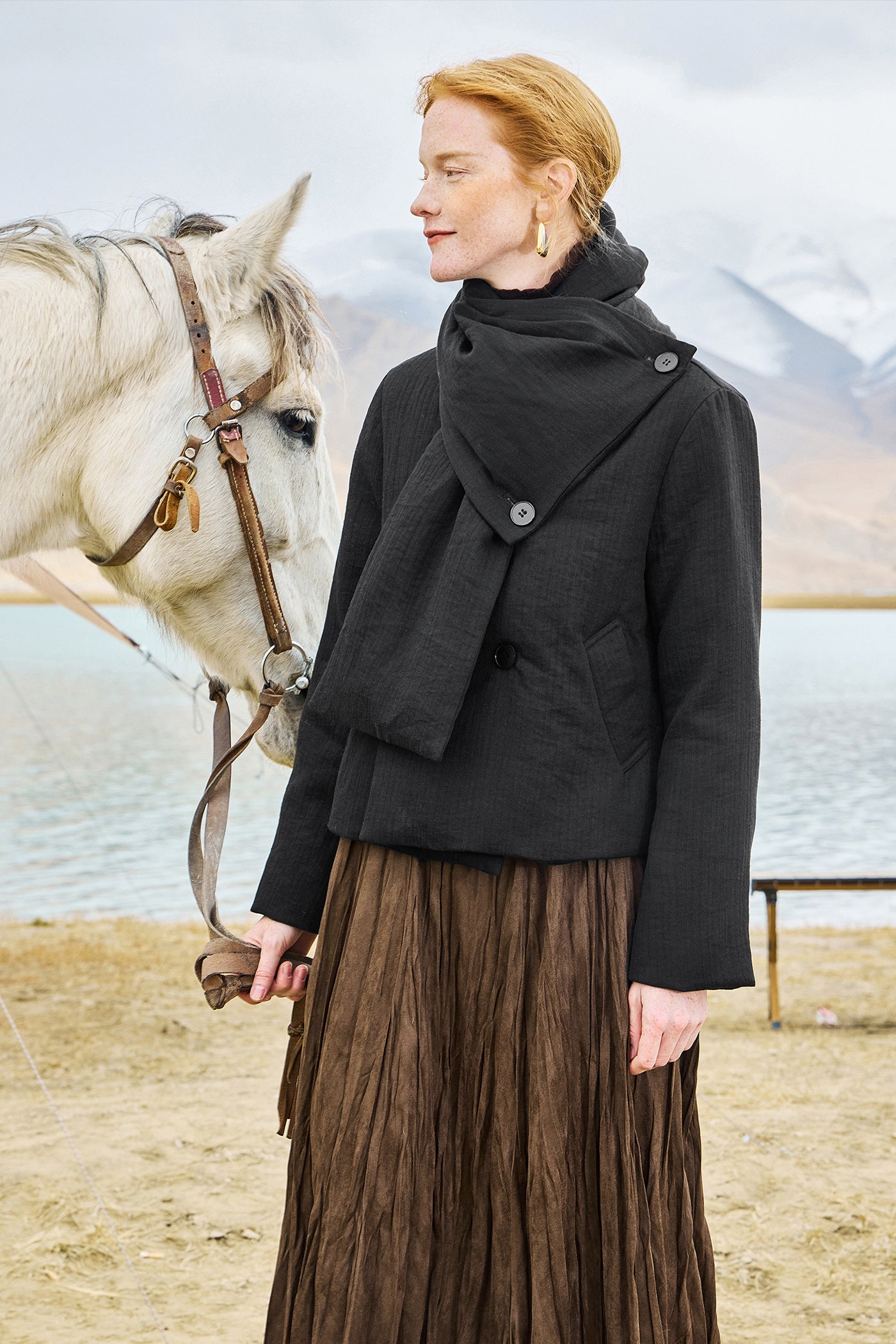KAMILAN Short Design Scarf Collar Down Jacket