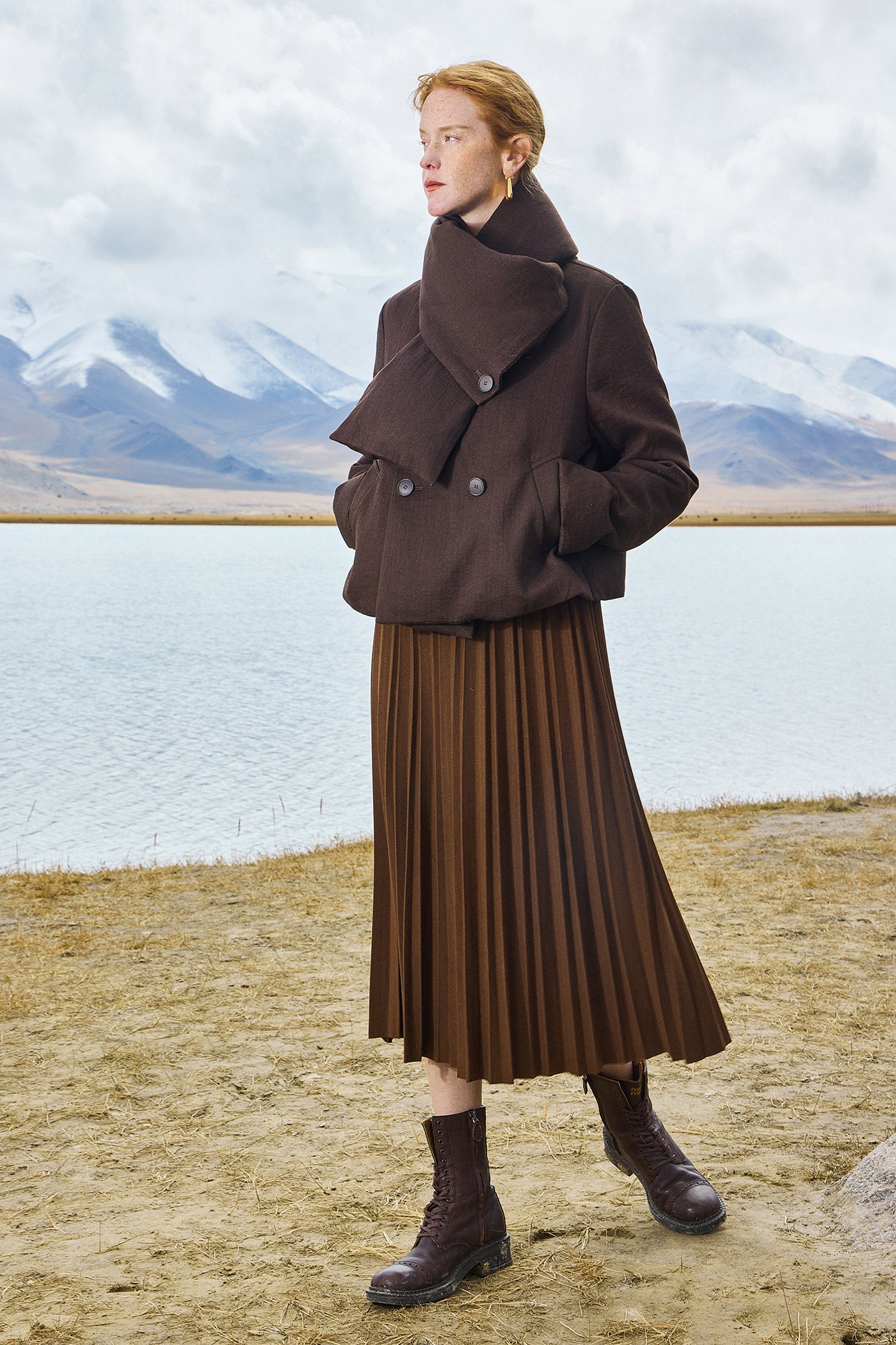 KAMILAN Short Design Scarf Collar Down Jacket