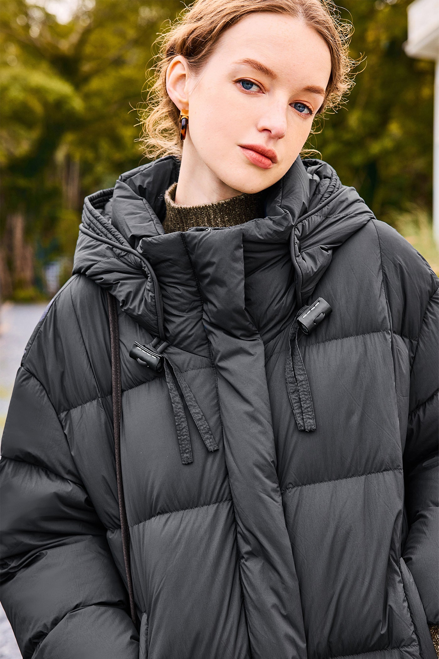 KAMILAN Cocoon-Shape Hooded Mid-Length White Duck Down Coat – 2025 Winter New