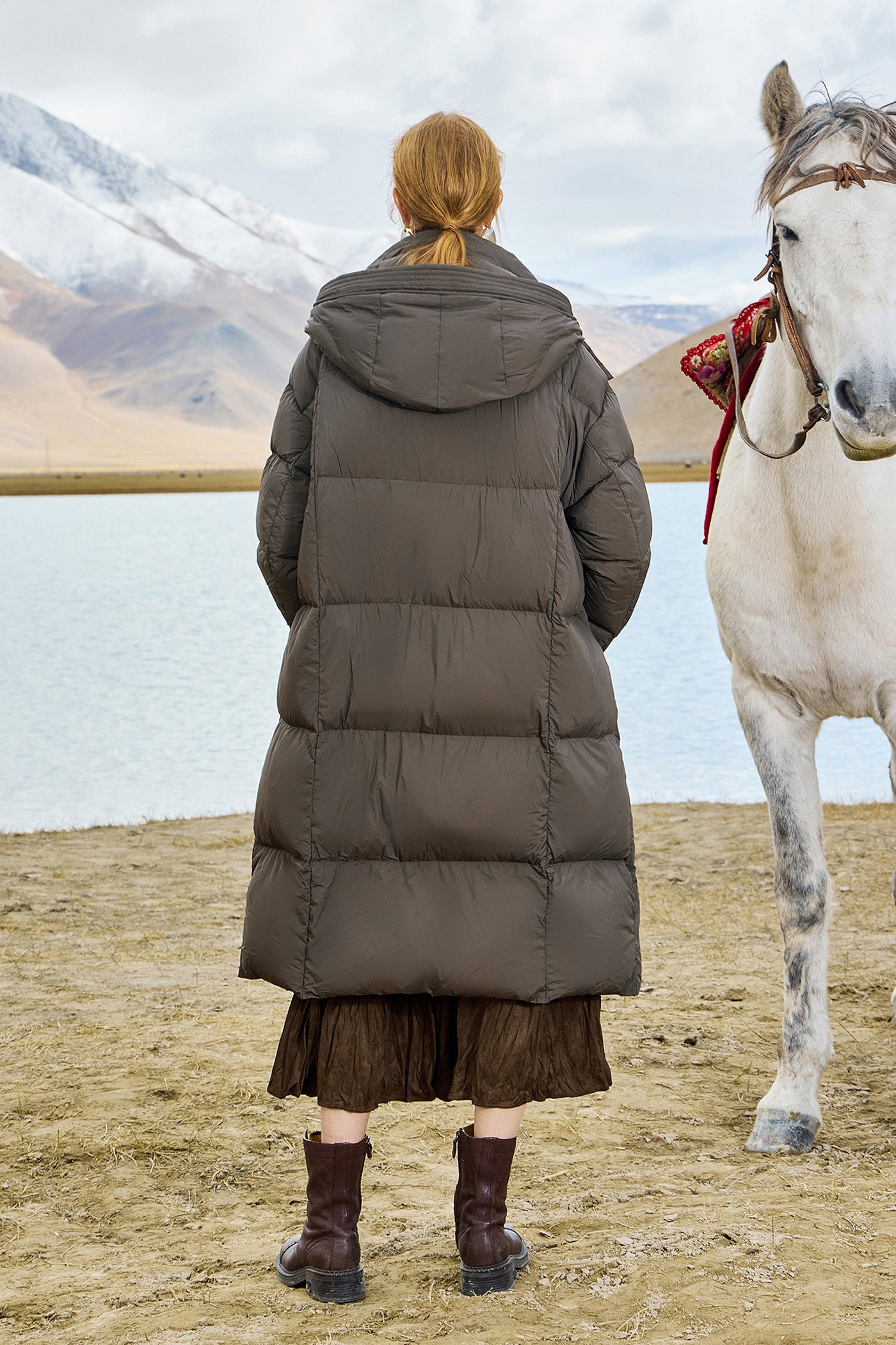 KAMILAN Cocoon-Shape Hooded Mid-Length White Duck Down Coat – 2025 Winter New