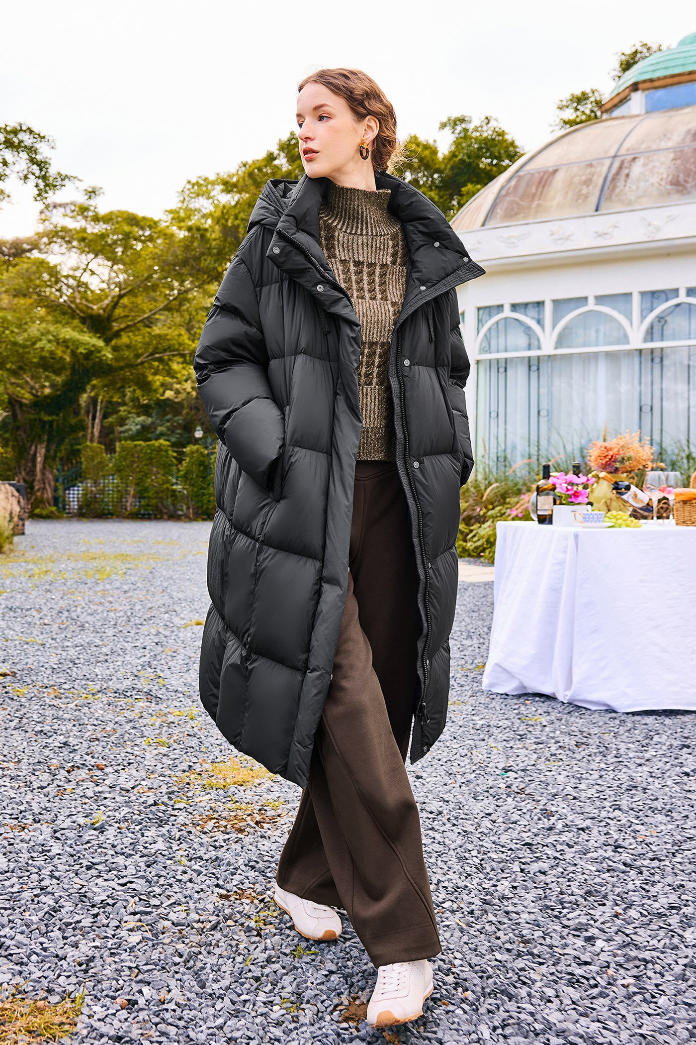 KAMILAN Cocoon-Shape Hooded Mid-Length White Duck Down Coat – 2025 Winter New