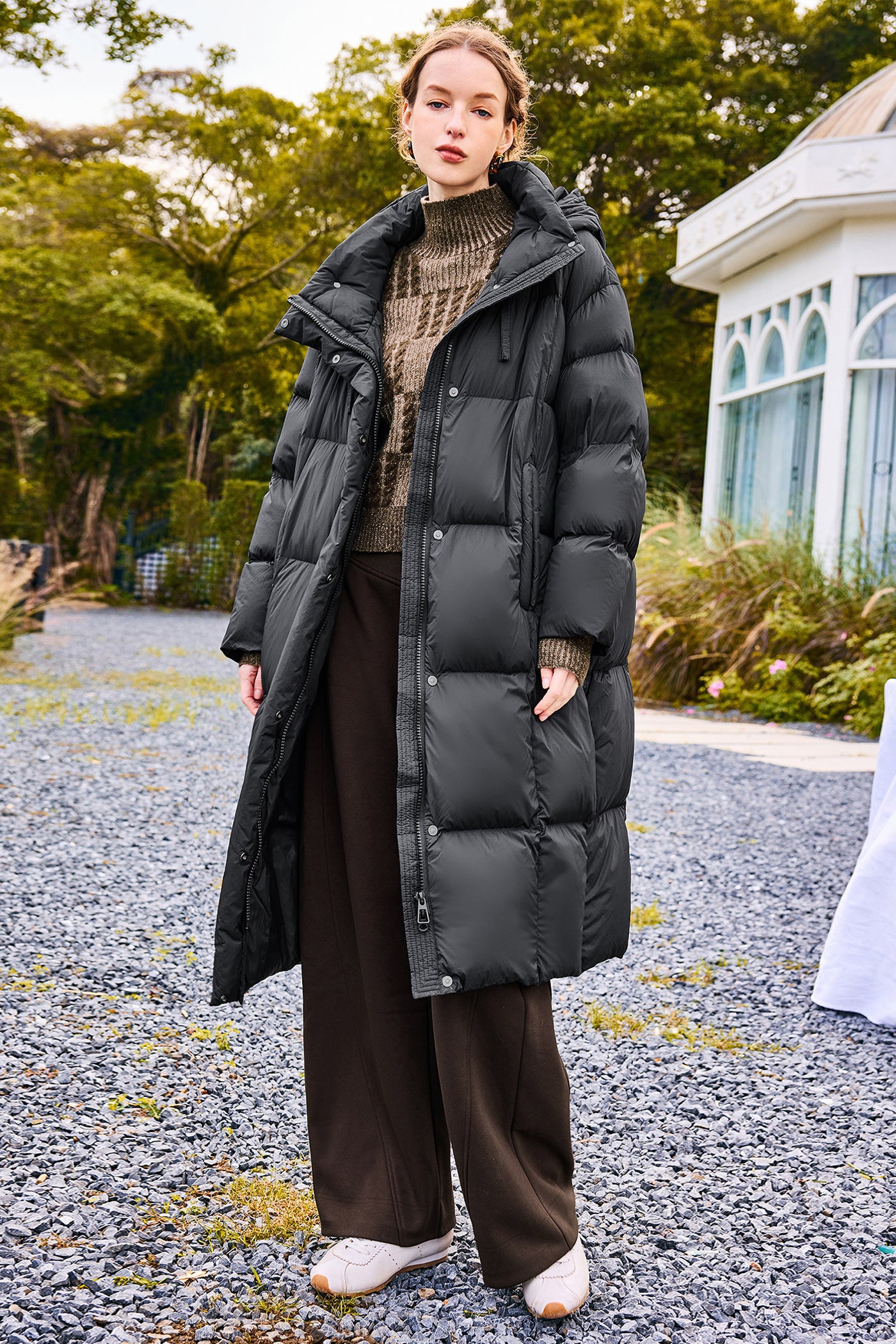 KAMILAN Cocoon-Shape Hooded Mid-Length White Duck Down Coat – 2025 Winter New