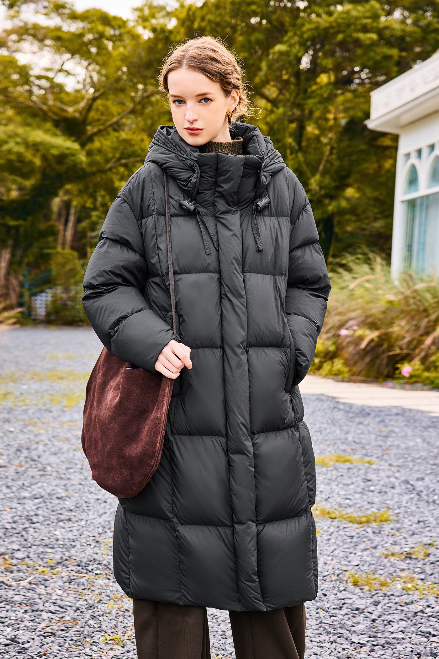 KAMILAN Cocoon-Shape Hooded Mid-Length White Duck Down Coat – 2025 Winter New