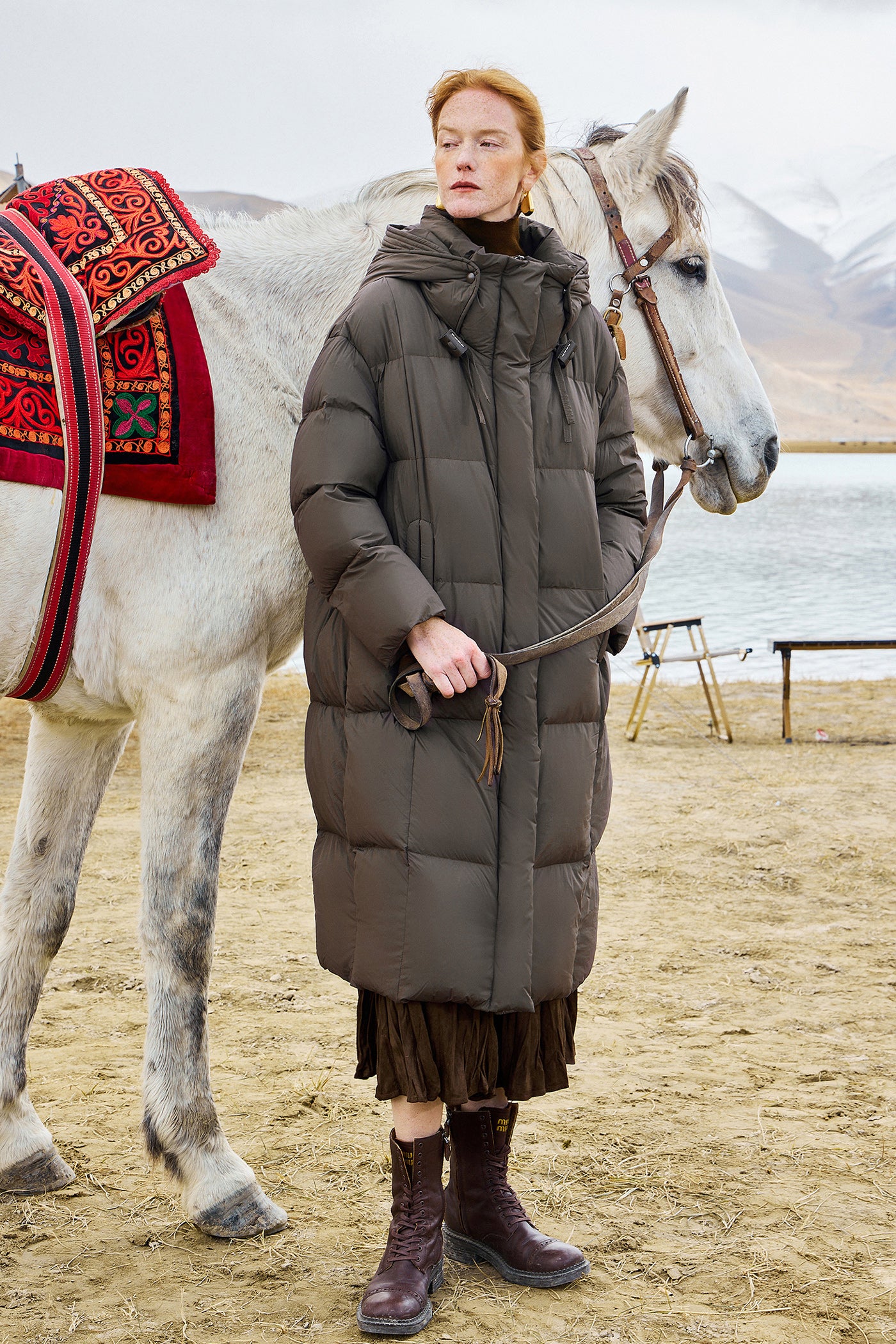 KAMILAN Cocoon-Shape Hooded Mid-Length White Duck Down Coat – 2025 Winter New